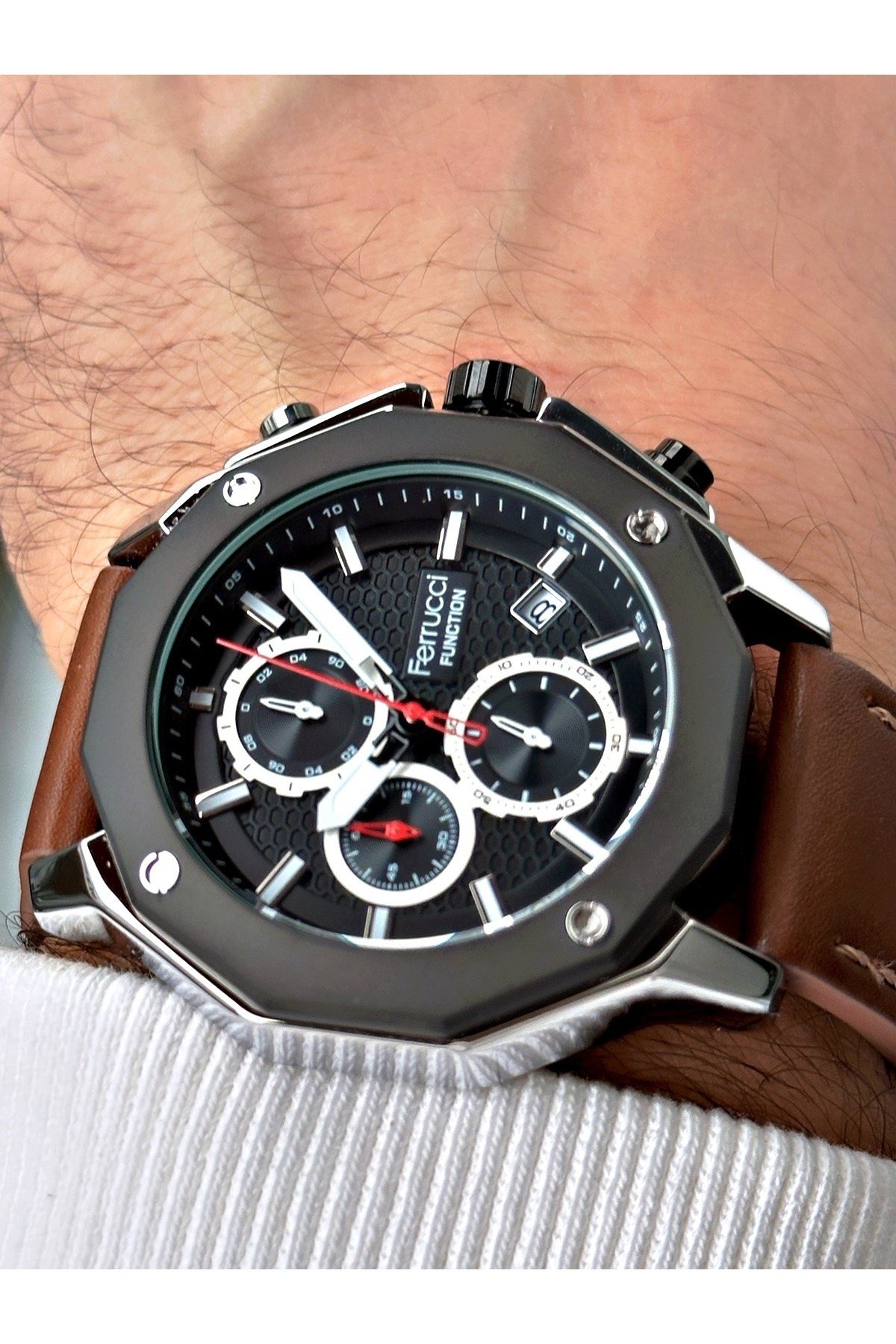 Function Fonksiyonlu Kahverengi Renk 3 Atm Su Geçirmez Deri Kordon Erkek Kol Saati