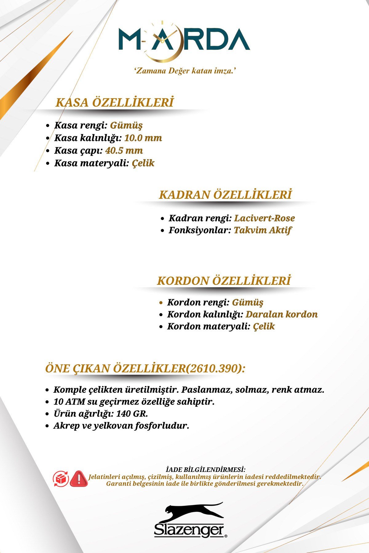 Takvimli Gümüş-Lacivert Renk 10 ATM Su Geçirmezlik Çelik Kasa Erkek Kol Saati 2610MR