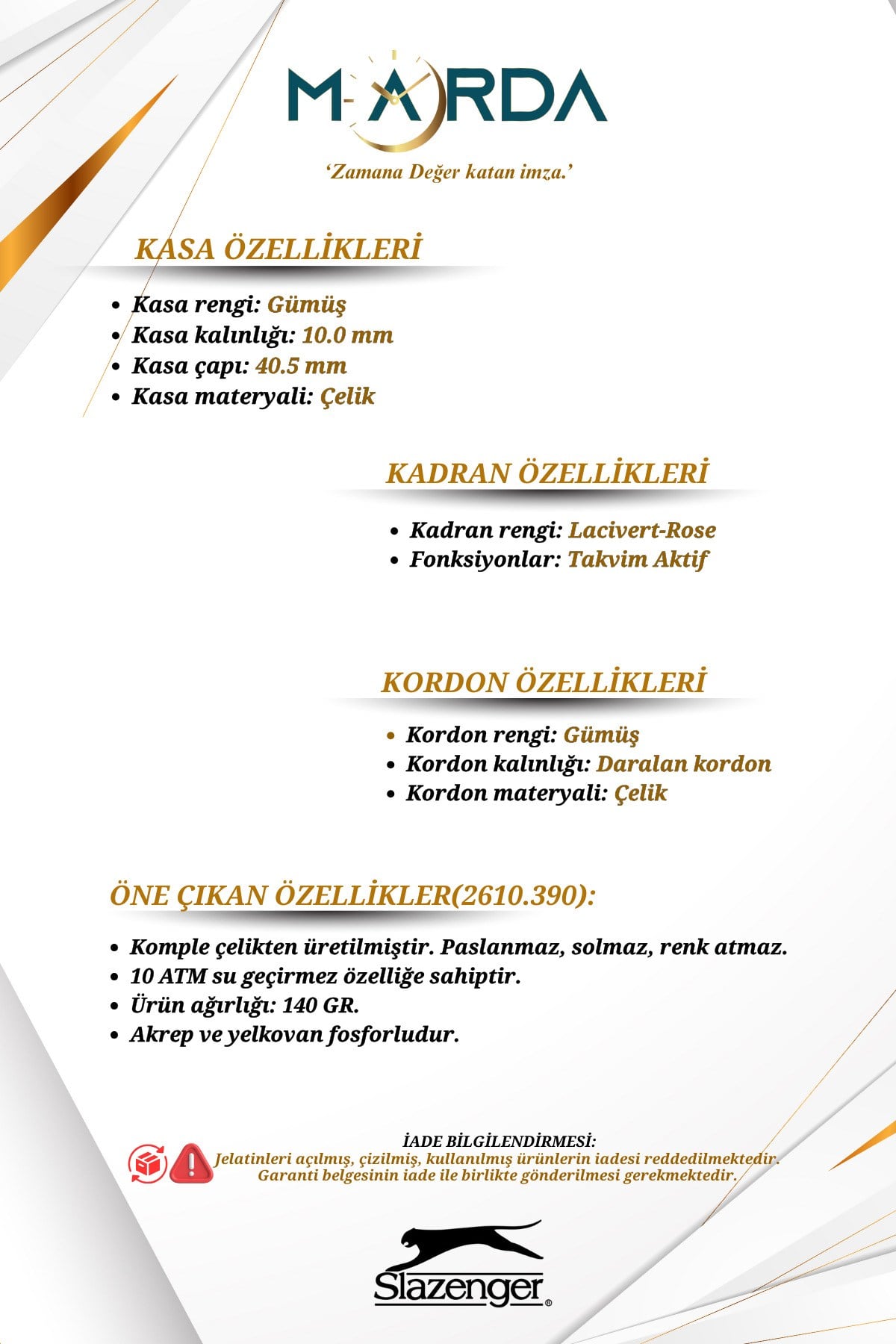 Takvimli Gümüş-Lacivert Renk 10 ATM Su Geçirmezlik Çelik Kasa Erkek Kol Saati 2610MR
