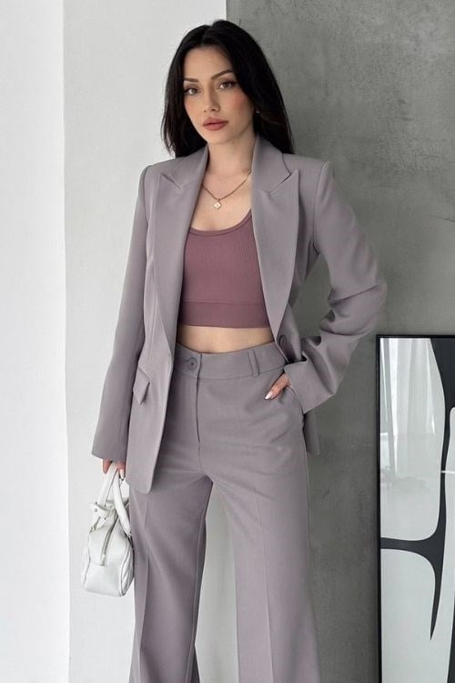 Blazer Takım Elbise Tek Düğme Ceket Pantolon