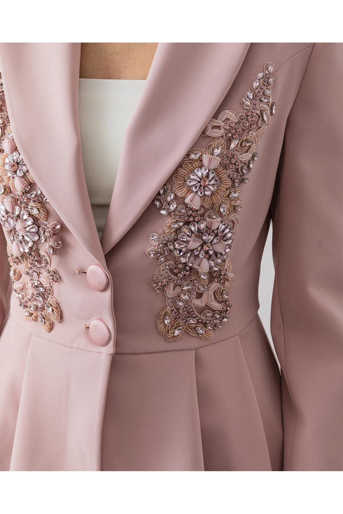 El İşlemeli Volanlı Blazer Pantolonlu İkili Takım