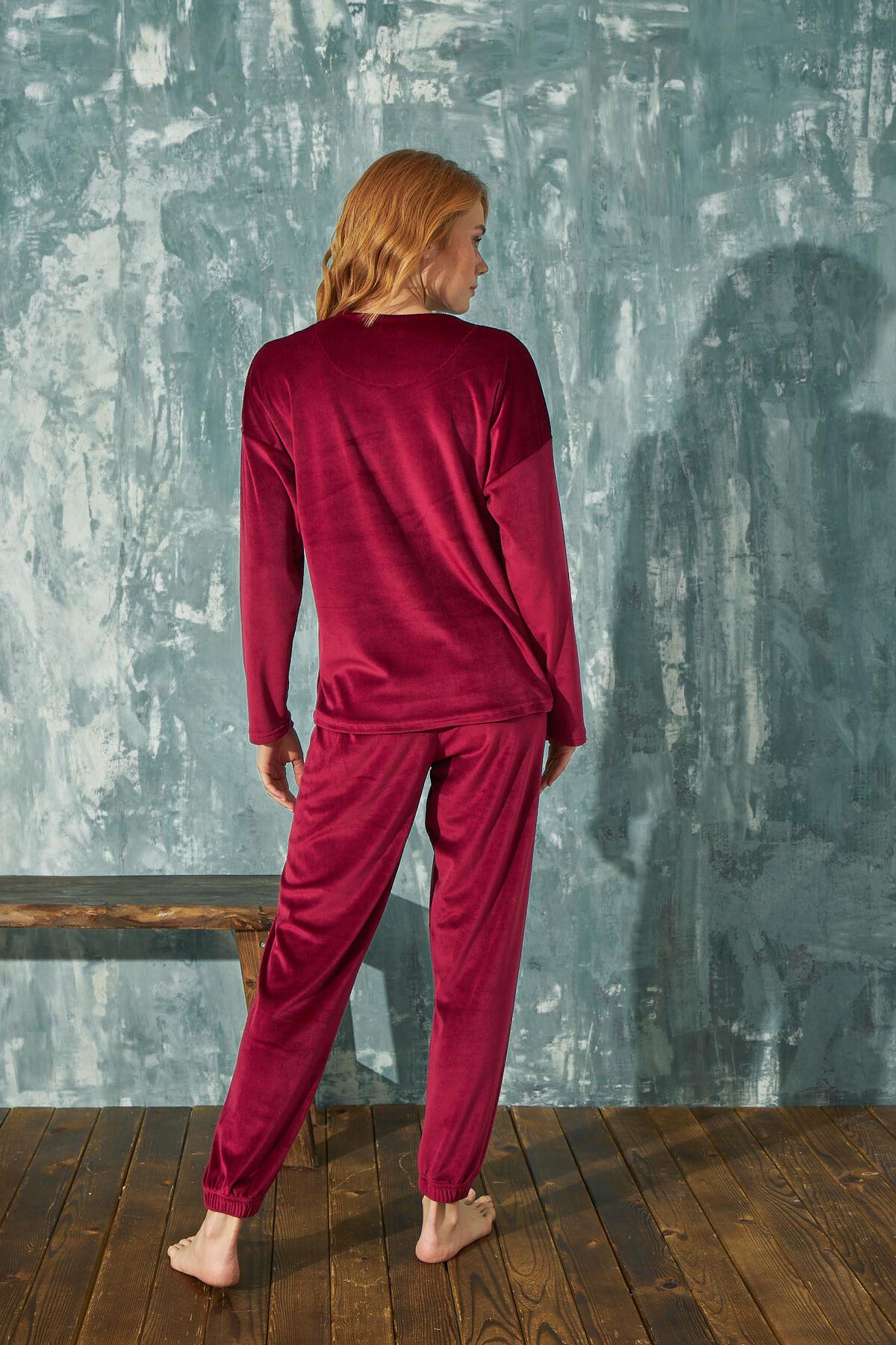 KADİFE 2'Lİ TAKIM KADIN BORDO ELEGANT