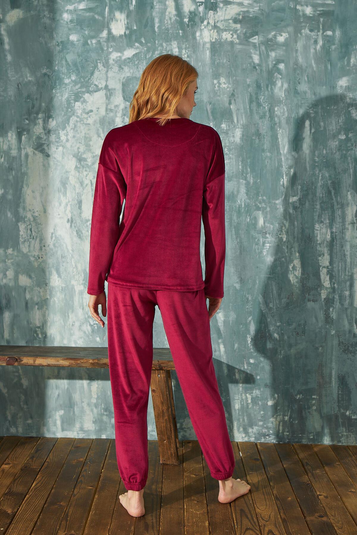 KADİFE 2'Lİ TAKIM KADIN BORDO ELEGANT