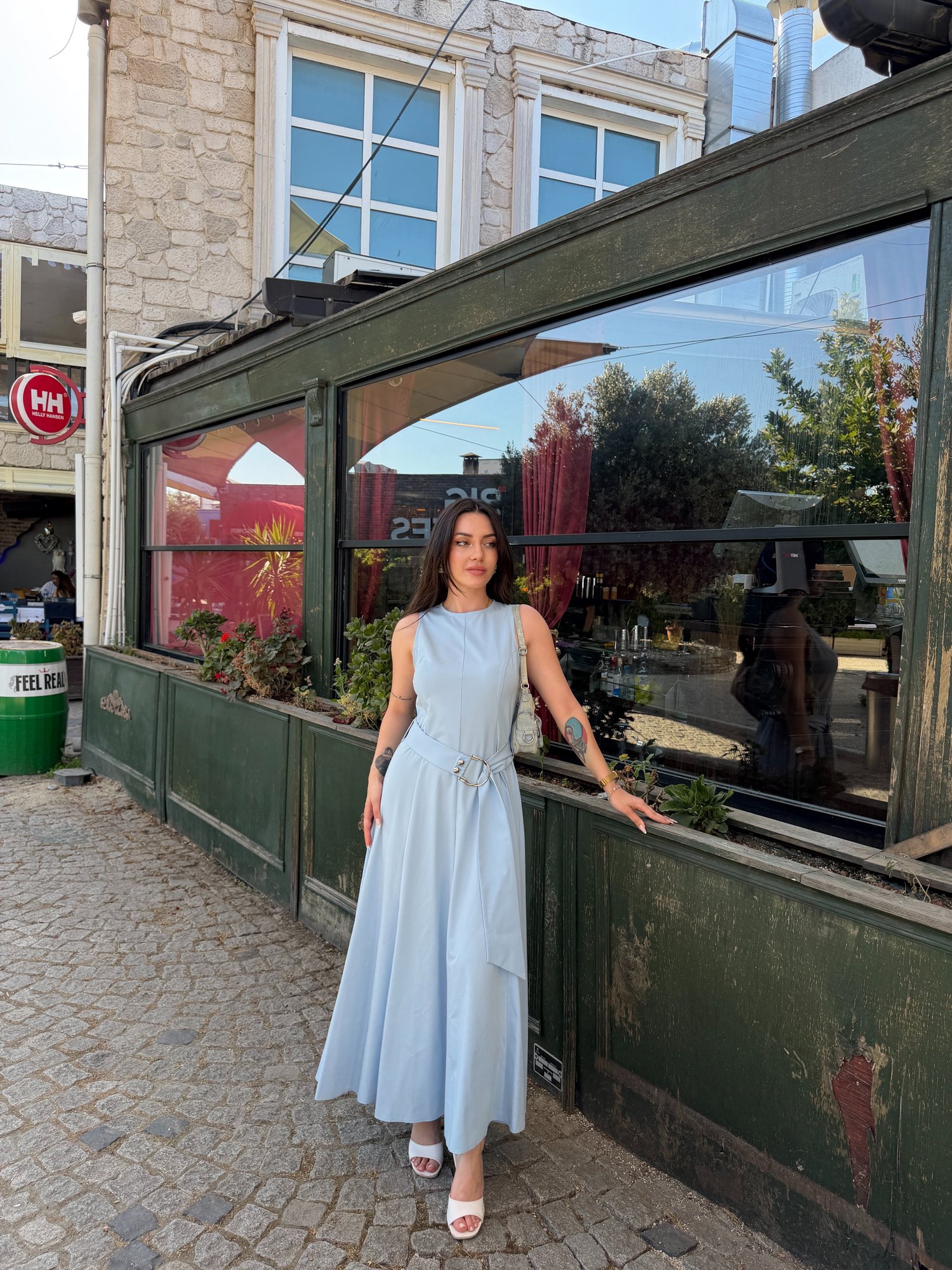 Sleeveless Long Belted Dress Polyviscose