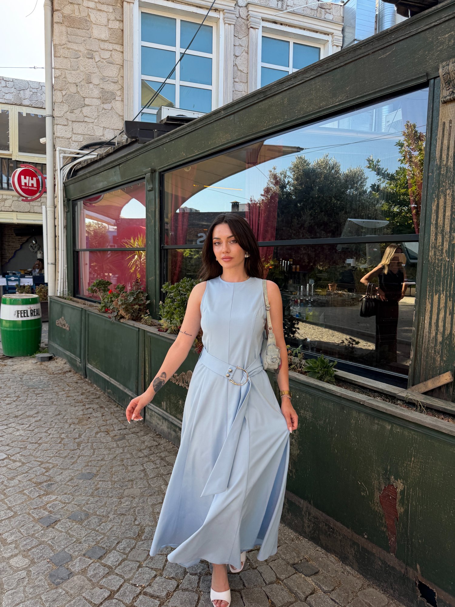 Sleeveless Long Belted Dress Polyviscose