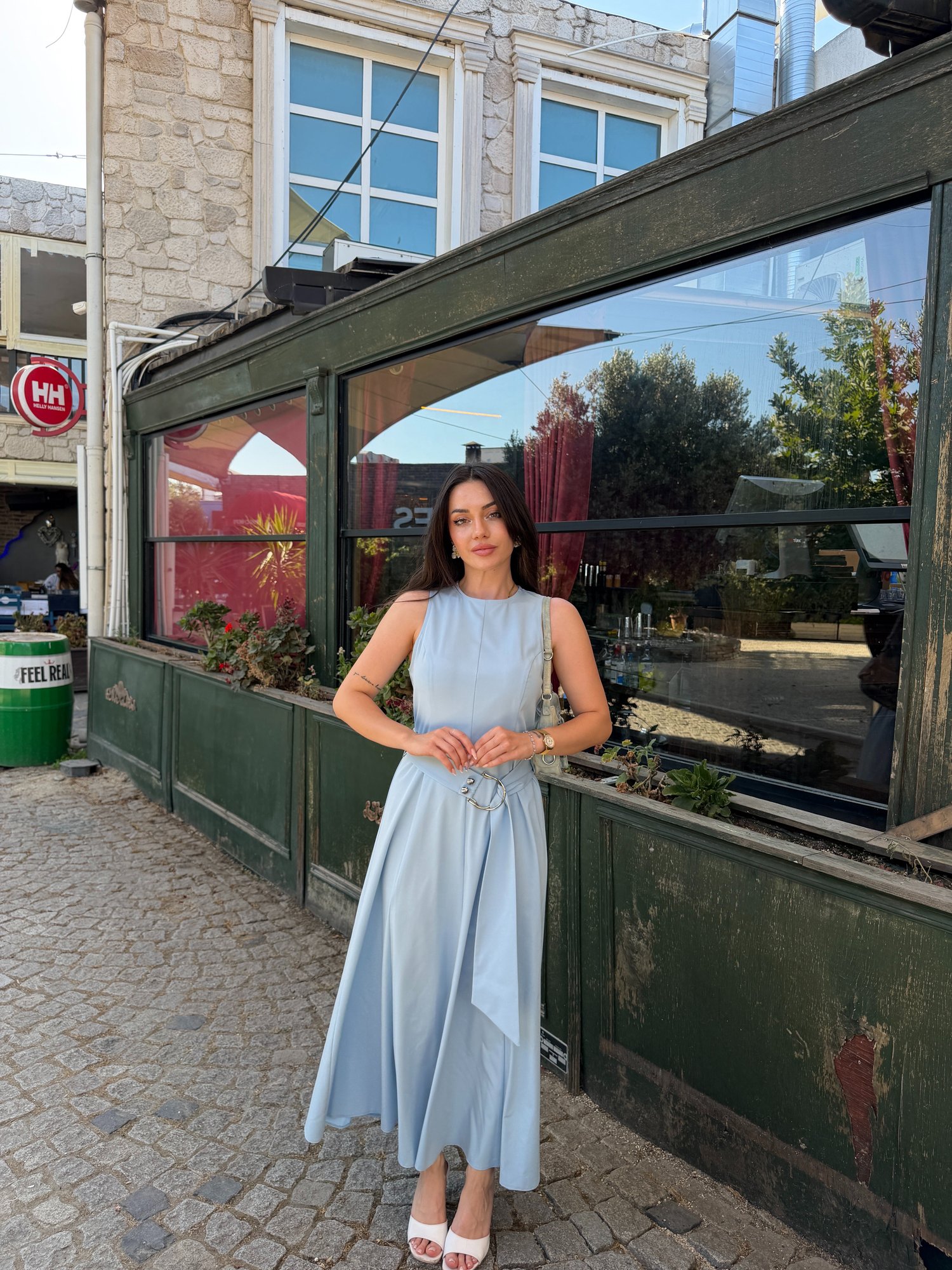 Sleeveless Long Belted Dress Polyviscose