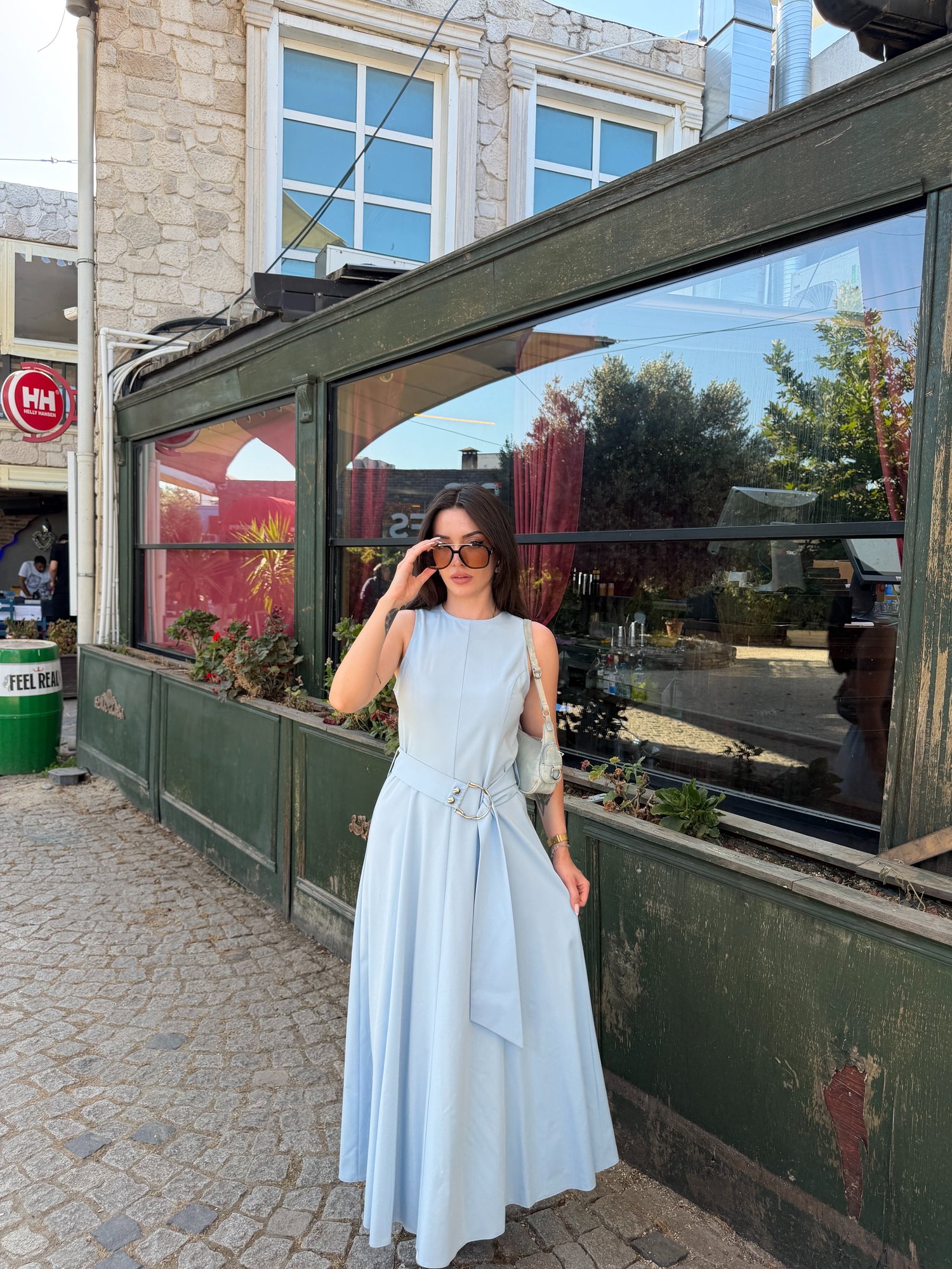 Sleeveless Long Belted Dress Polyviscose