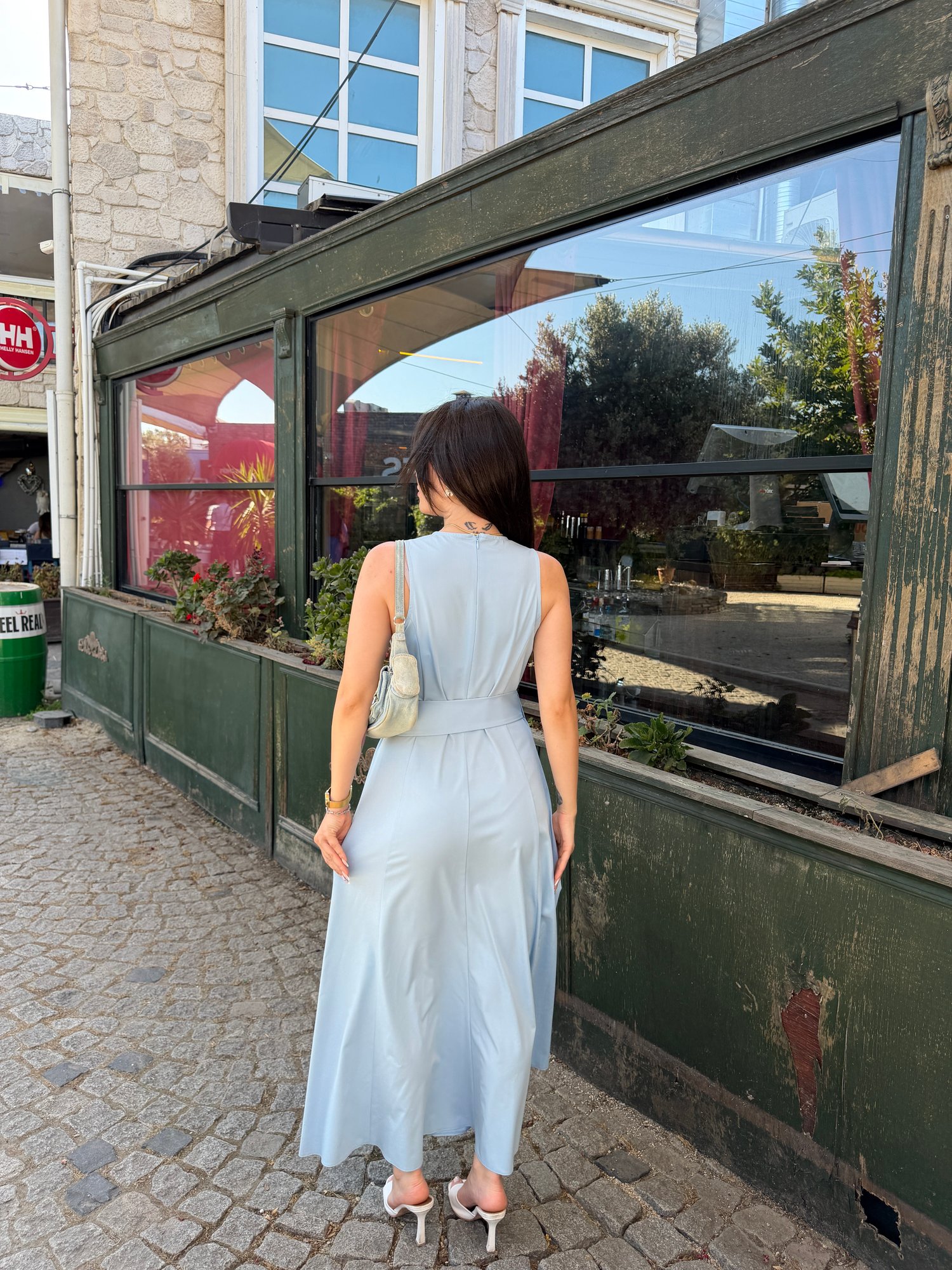 Sleeveless Long Belted Dress Polyviscose