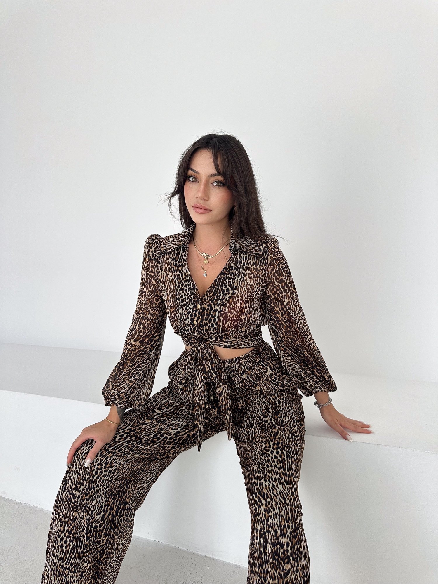 Luna Leopar Şifon İkili Takım