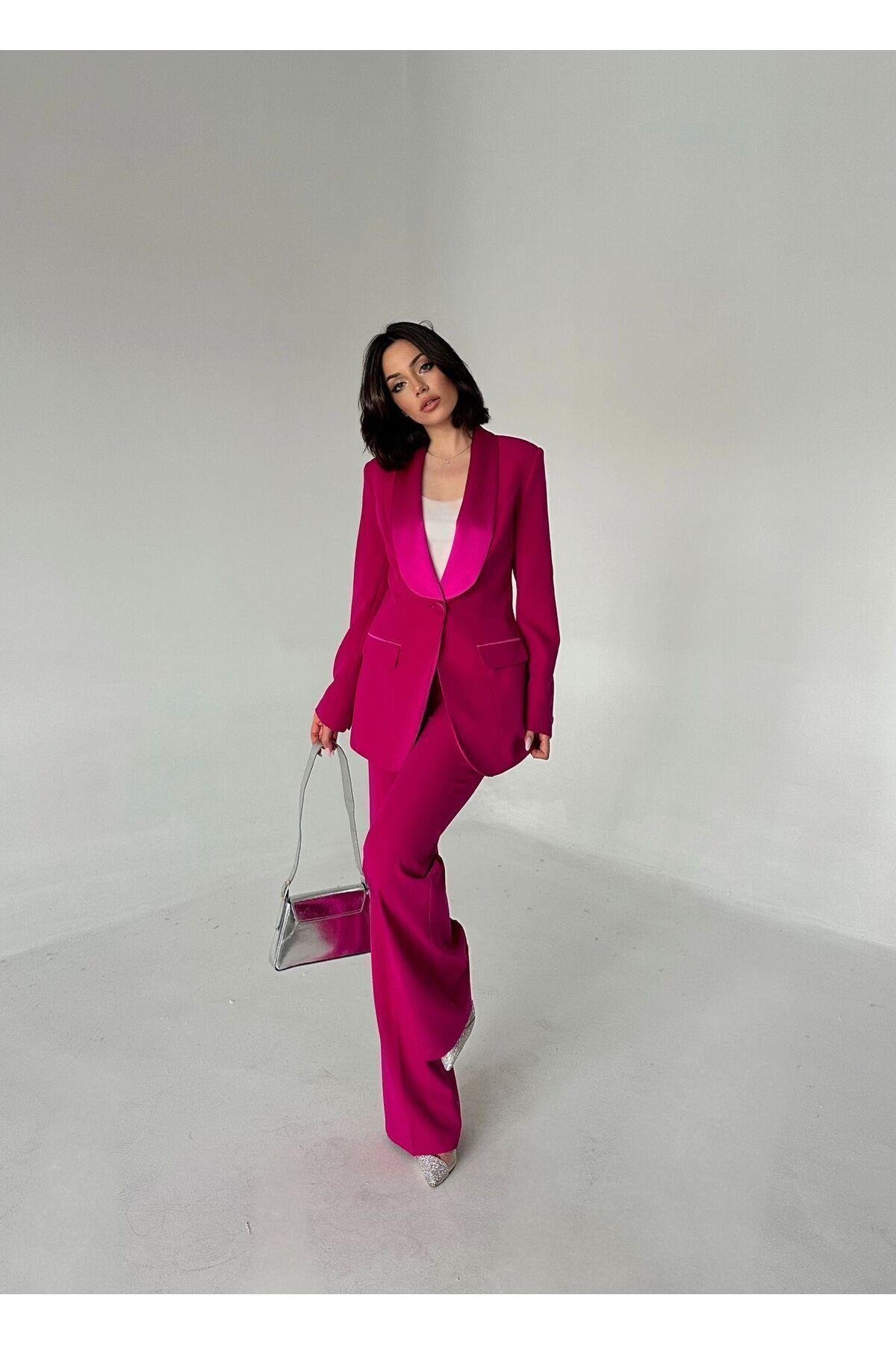 SATEN ŞAL YAKALI İKİLİ TAKIM BLAZER