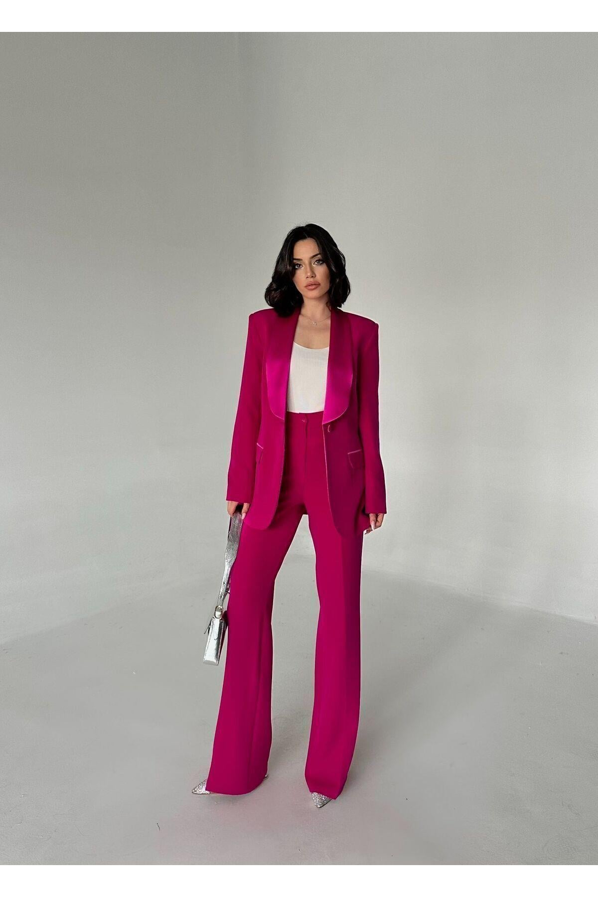 SATEN ŞAL YAKALI İKİLİ TAKIM BLAZER