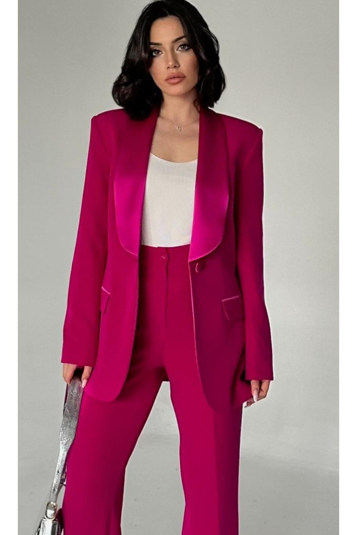 SATEN ŞAL YAKALI İKİLİ TAKIM BLAZER