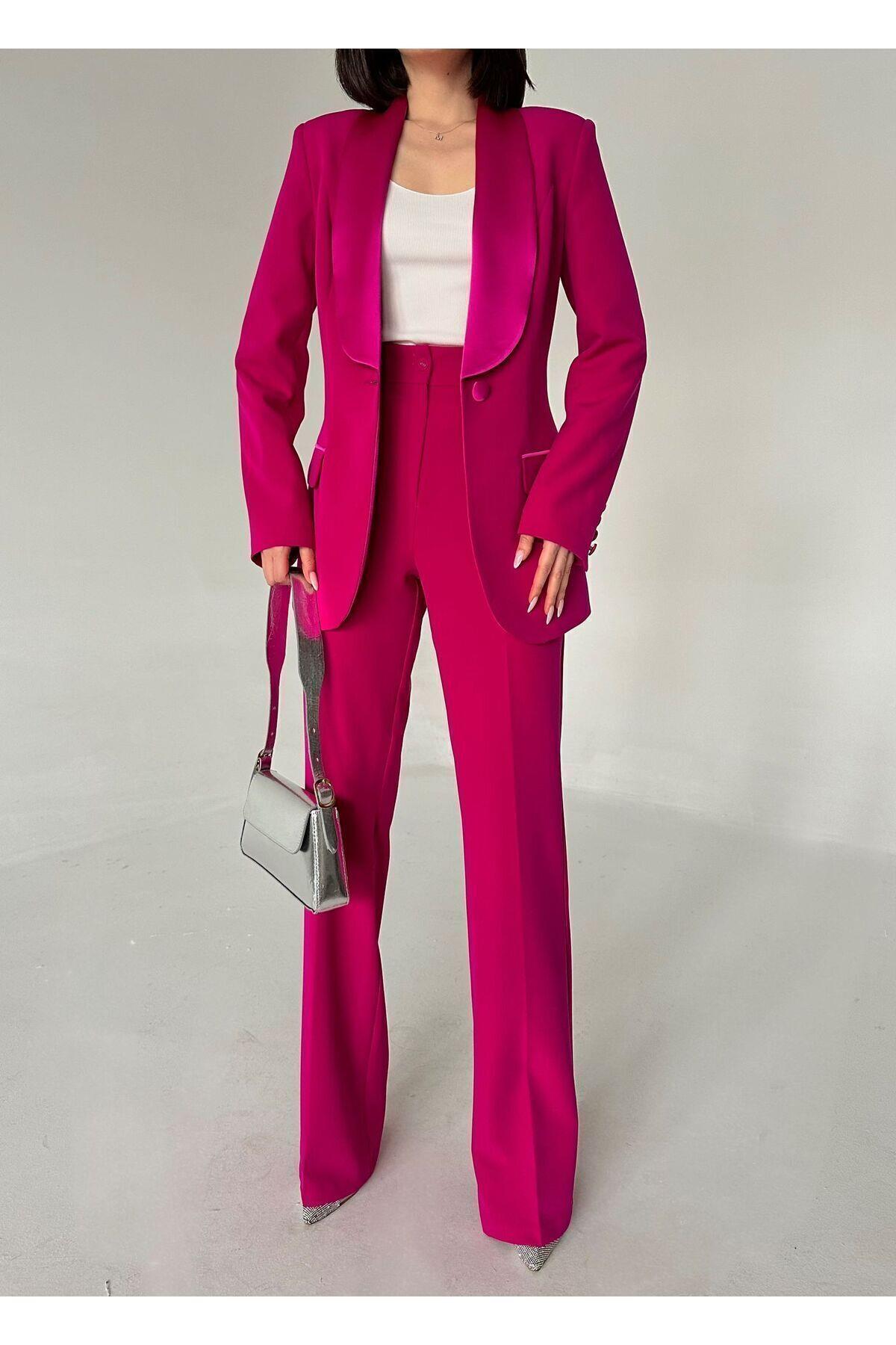 SATEN ŞAL YAKALI İKİLİ TAKIM BLAZER