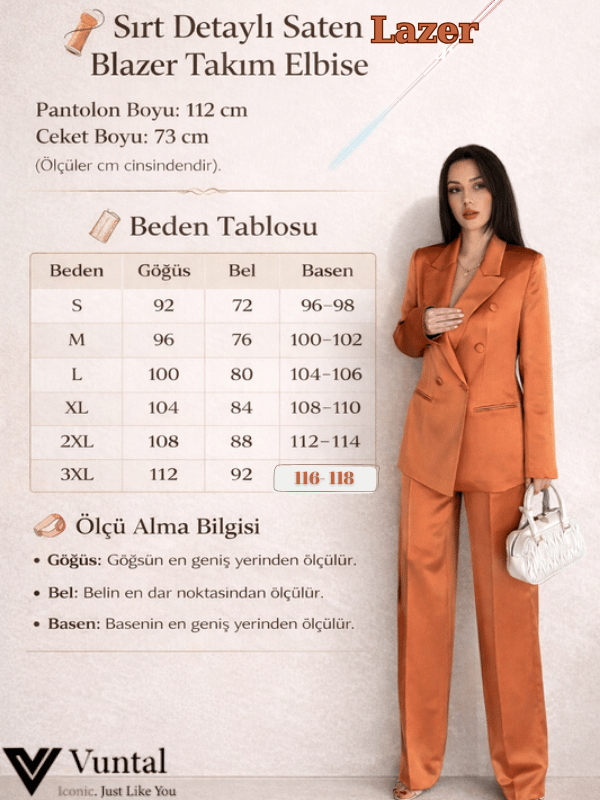 Sırt Detaylı Saten  Lazer Takım Elbise