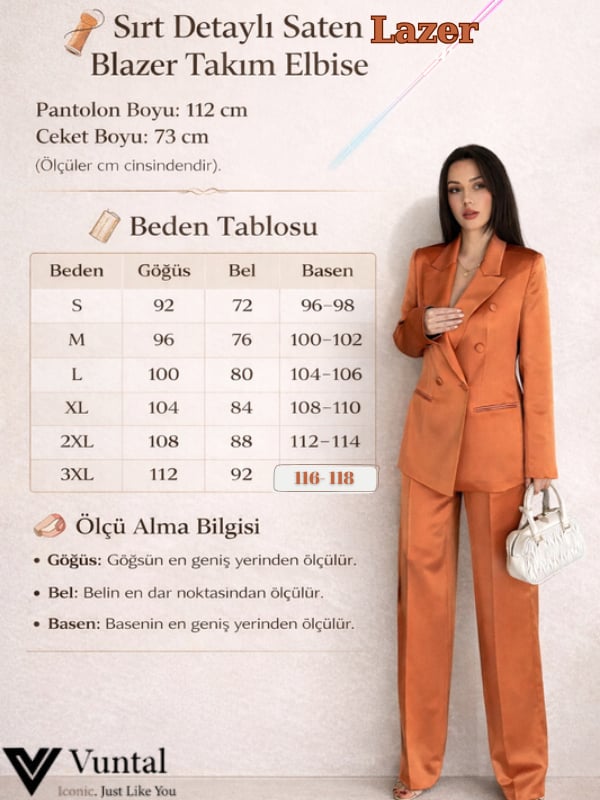 Sırt Detaylı Saten  Lazer Takım Elbise