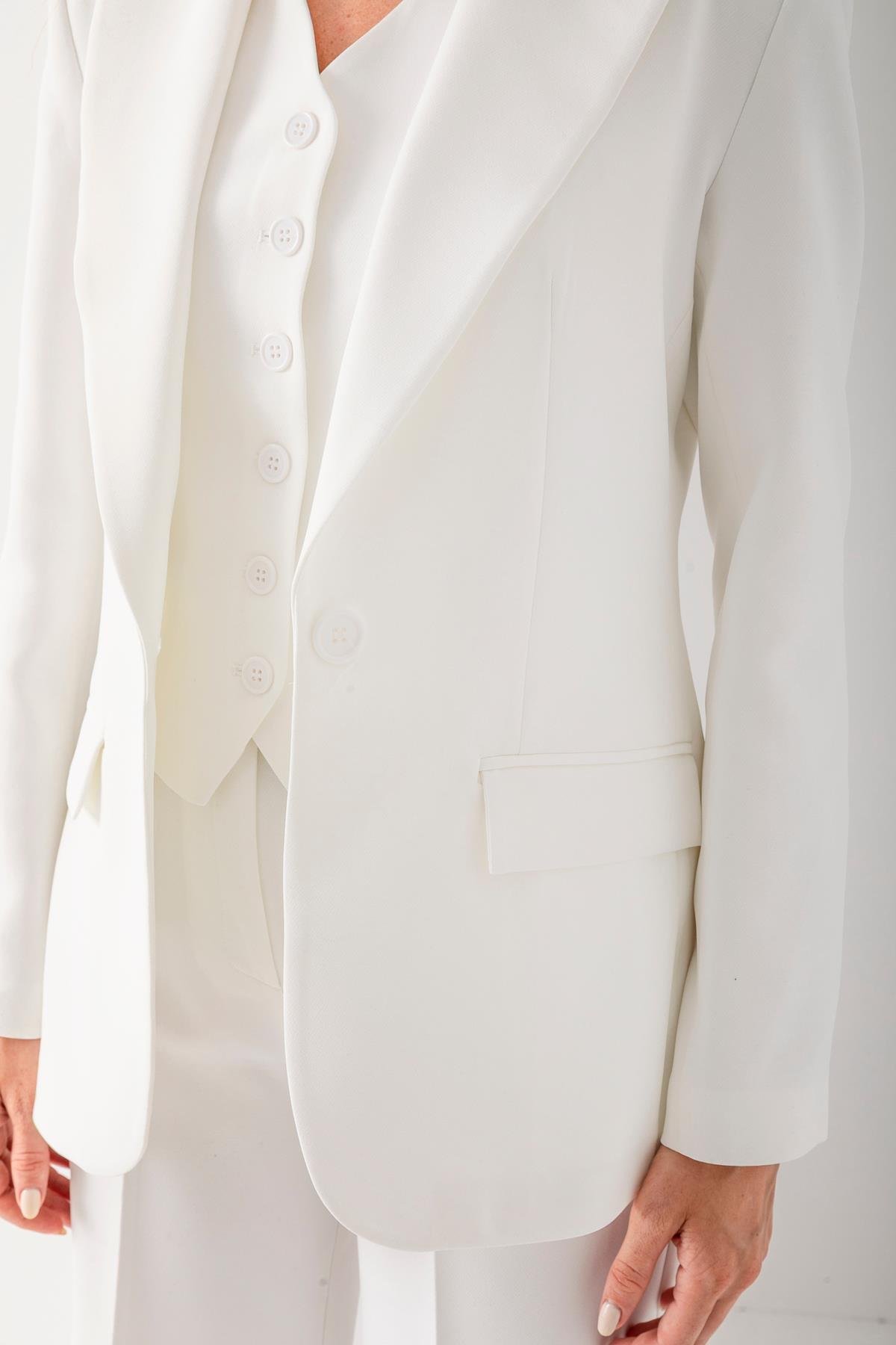 Takım Elbise Tek Düğmeli Blazer Ceket Pantolon Yelek Üçlü Takım
