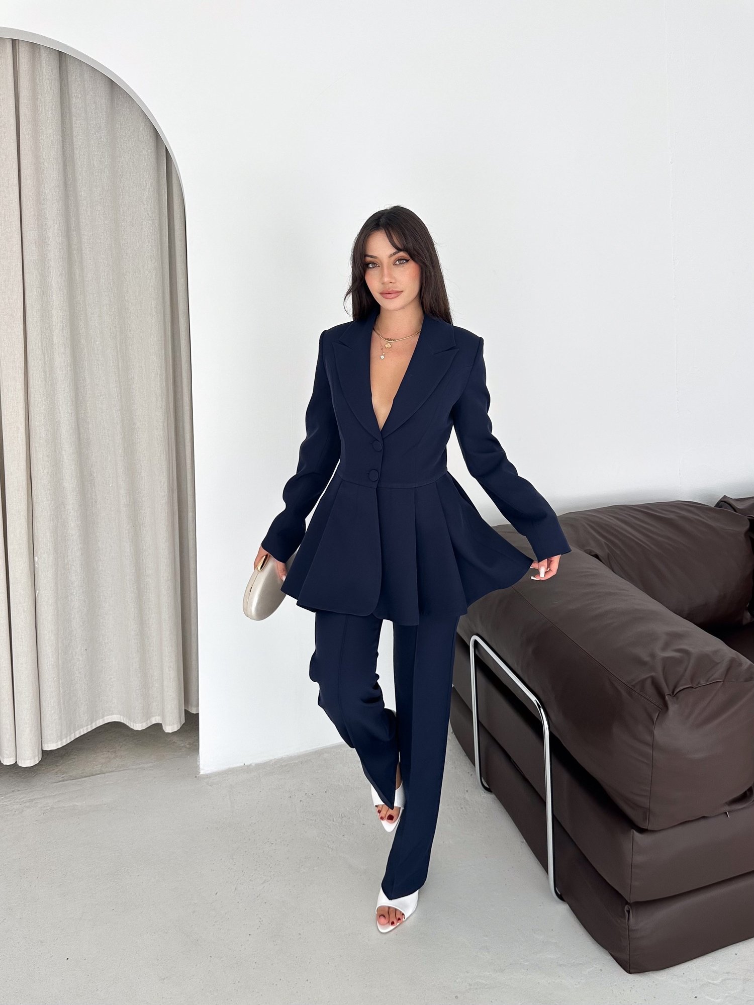 Volanlı Blazer İkili Pantolonlu Takım