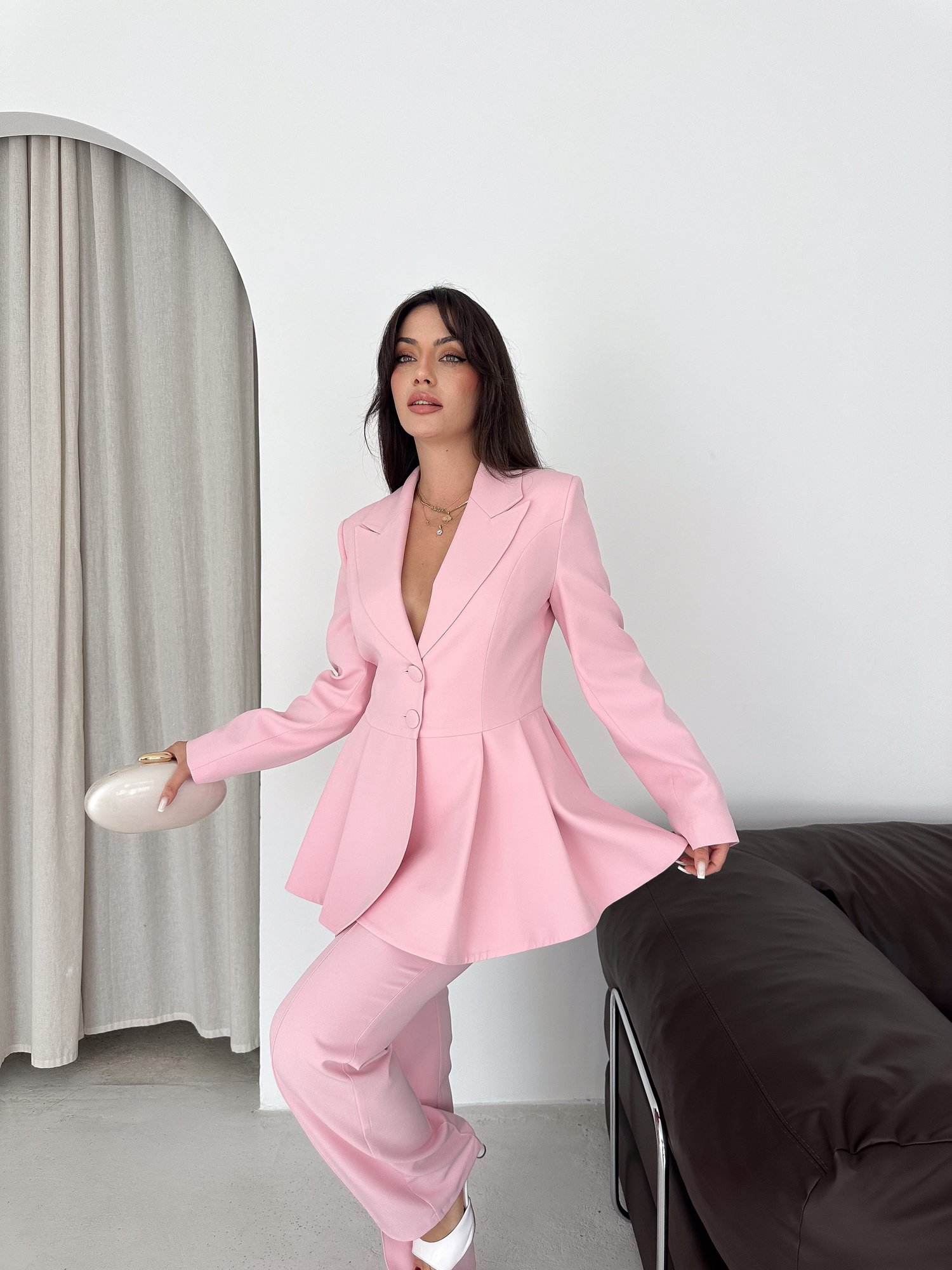 Volanlı Blazer İkili Pantolonlu Takım