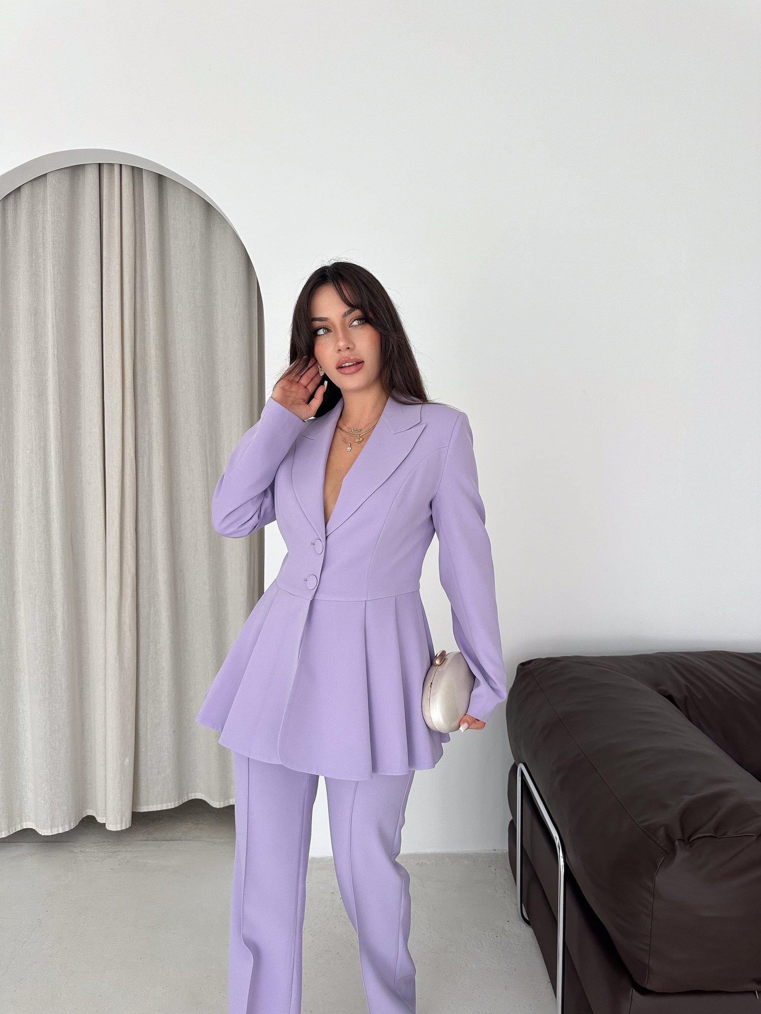Volanlı Blazer İkili Pantolonlu Takım