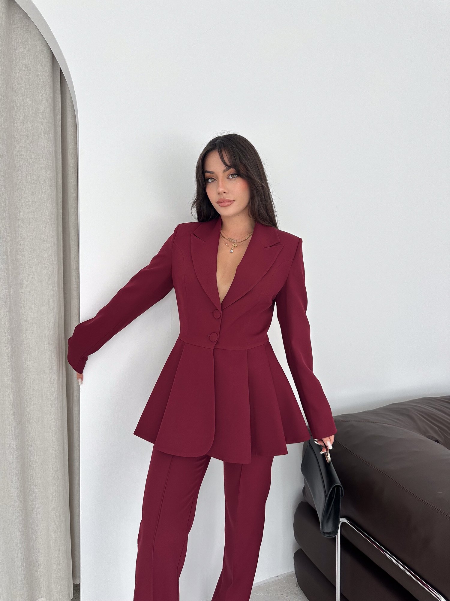 Volanlı Blazer İkili Pantolonlu Takım