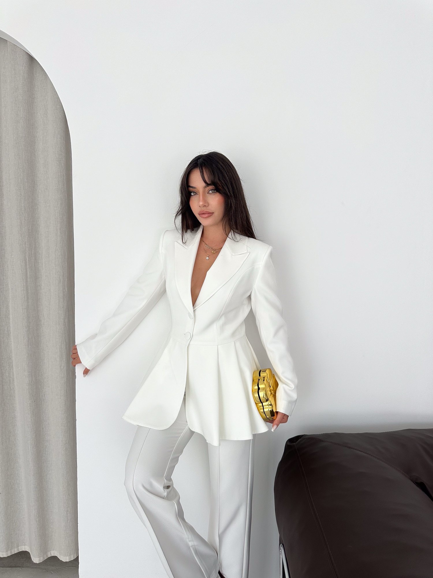 Ruffled Blazer Two-Piece Pants Set