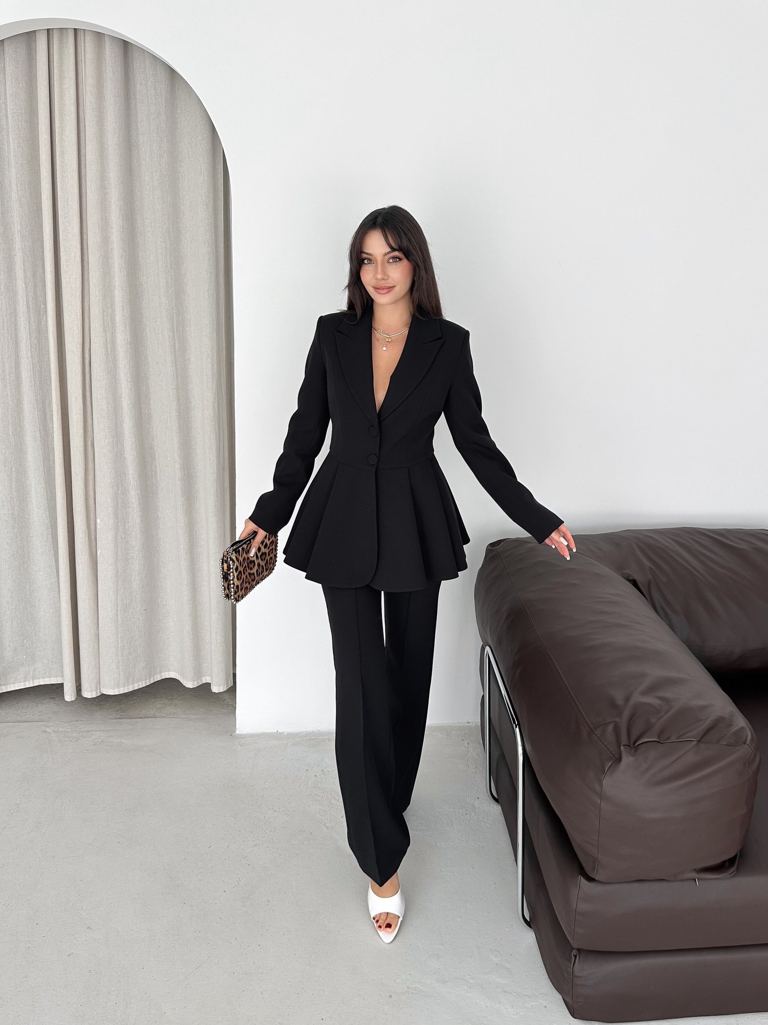 Ruffled Blazer Two-Piece Pants Set