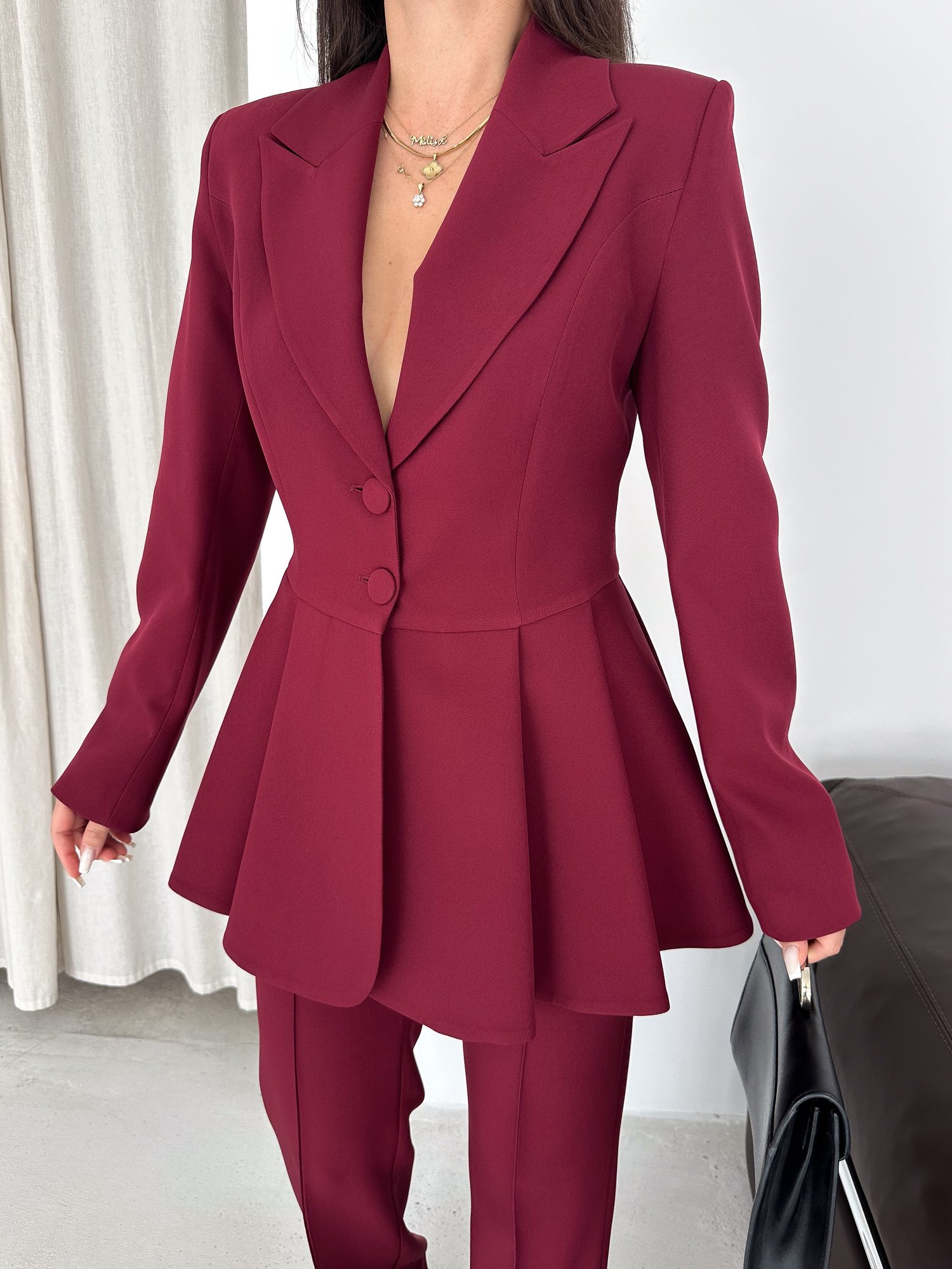 Volanlı Blazer İkili Pantolonlu Takım