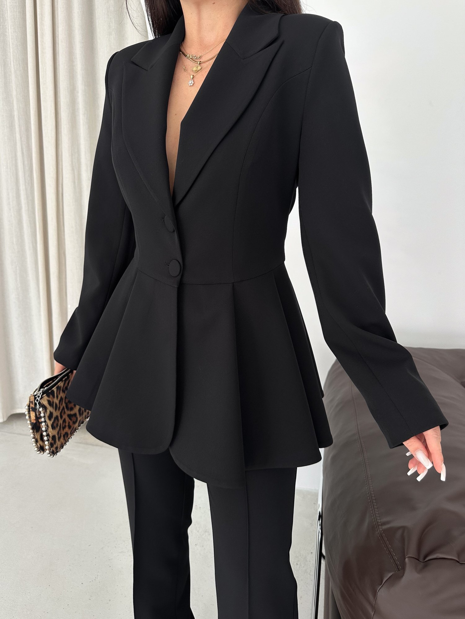Ruffled Blazer Two-Piece Pants Set