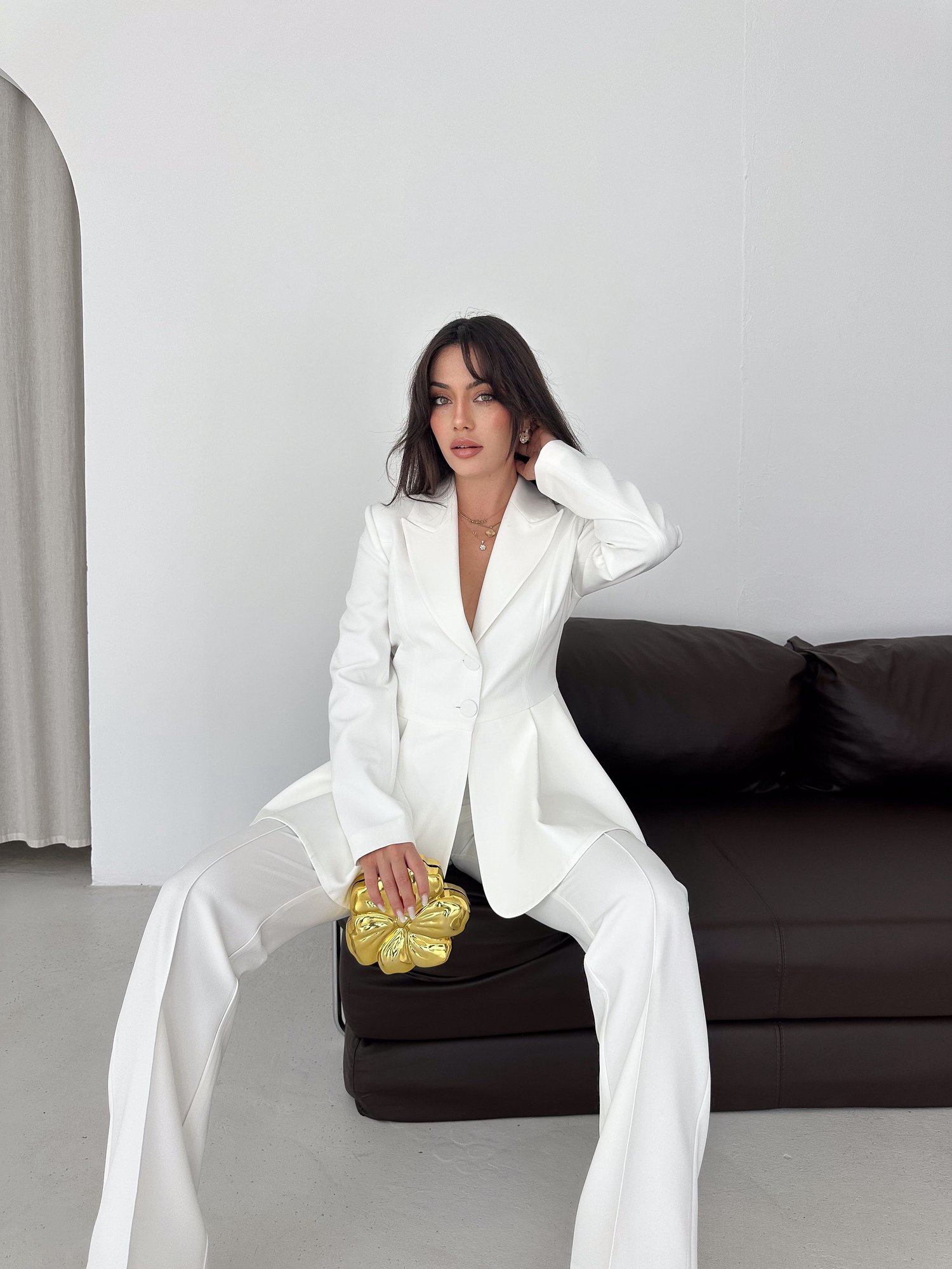Ruffled Blazer Two-Piece Pants Set