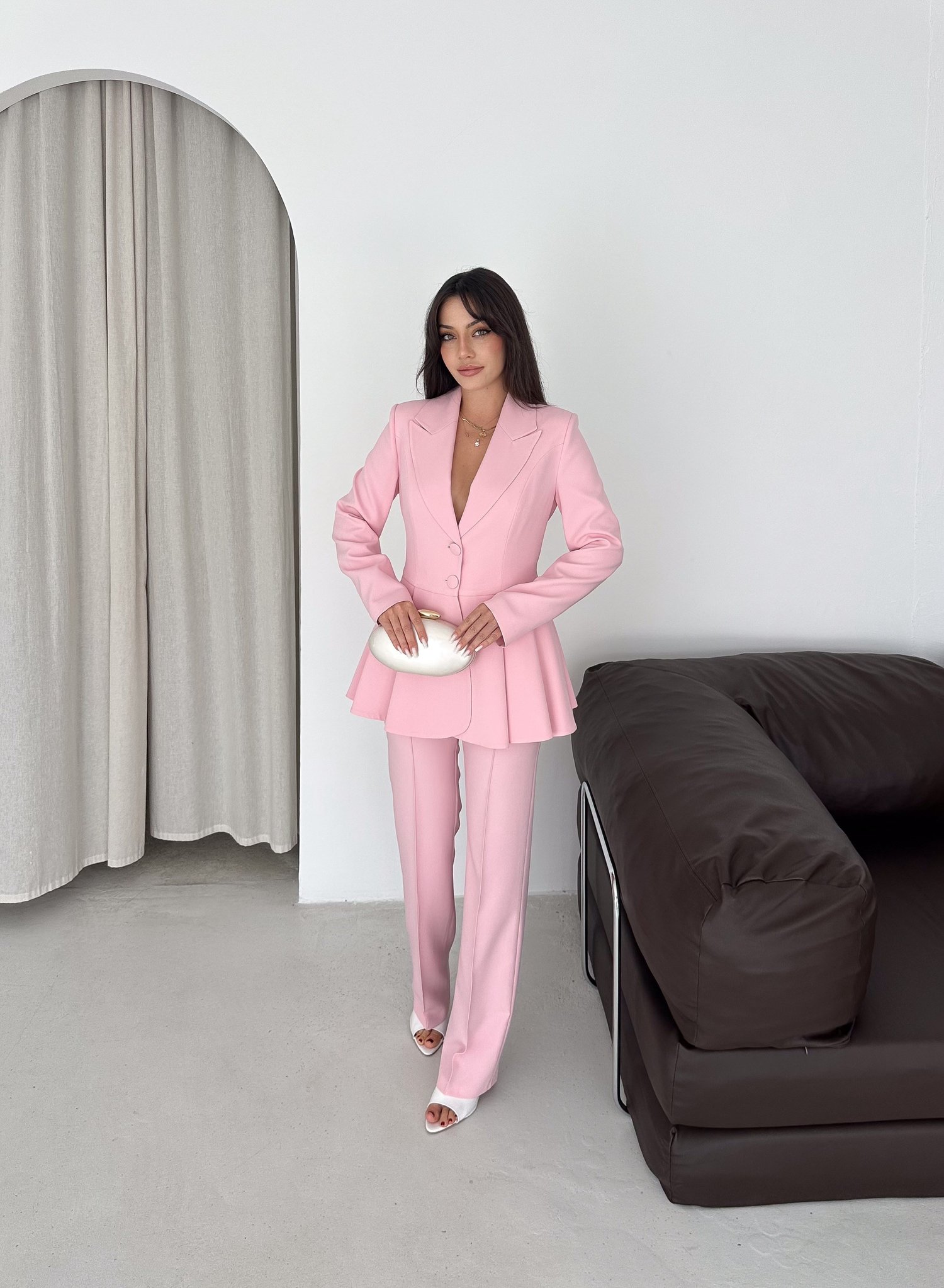Volanlı Blazer İkili Pantolonlu Takım
