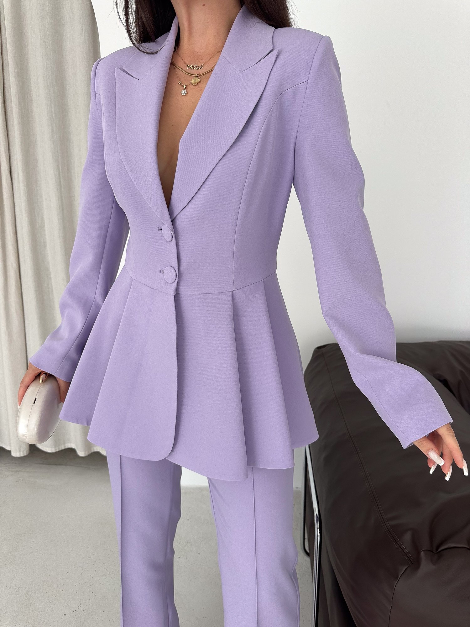 Volanlı Blazer İkili Pantolonlu Takım