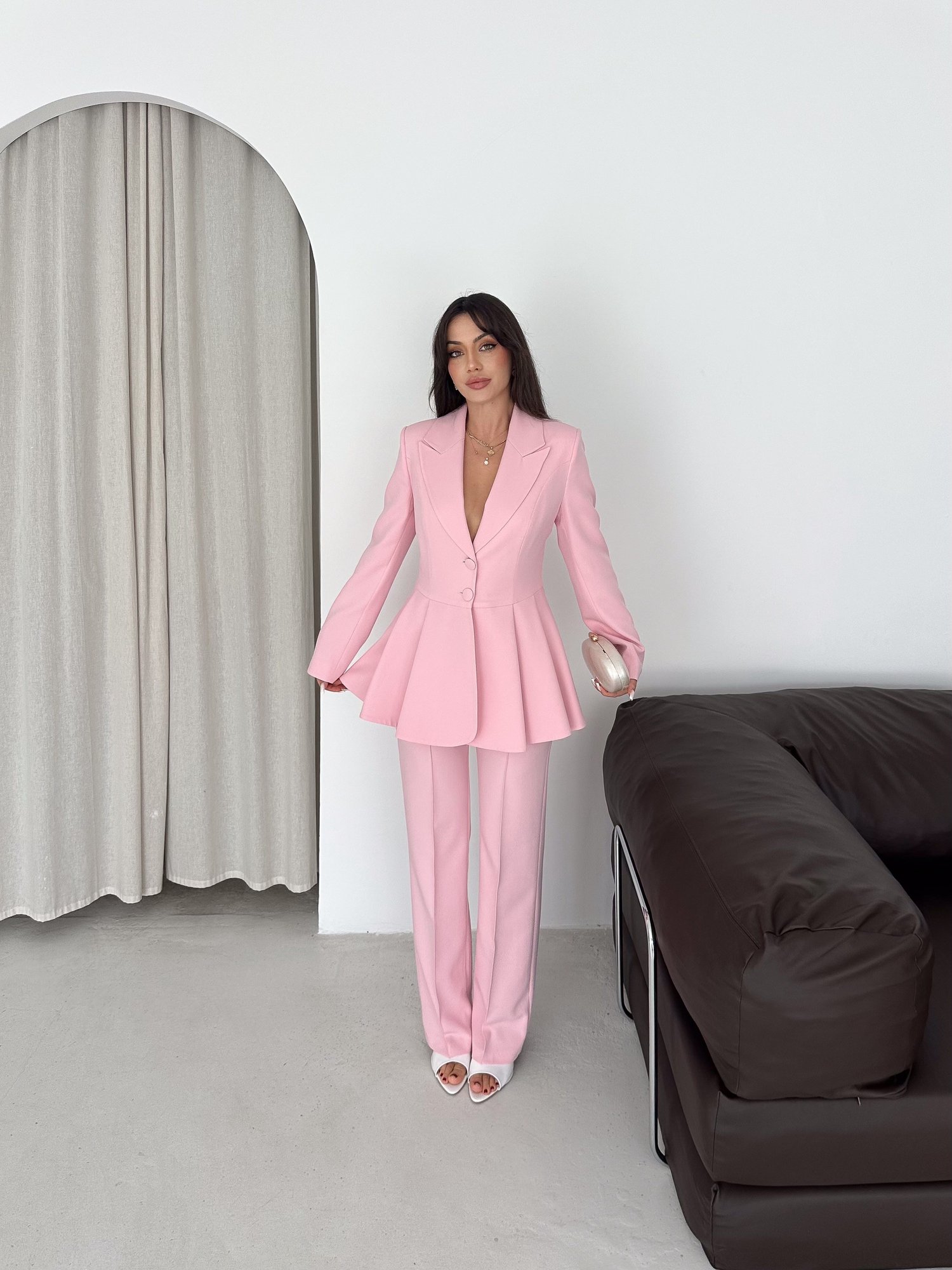 Volanlı Blazer İkili Pantolonlu Takım