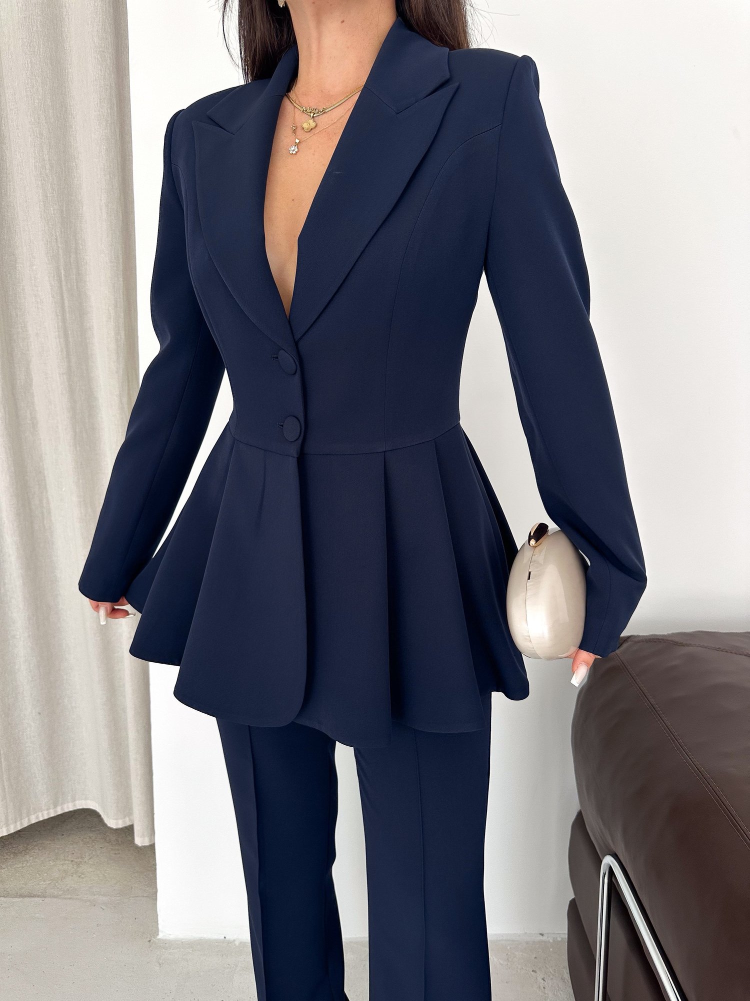 Volanlı Blazer İkili Pantolonlu Takım