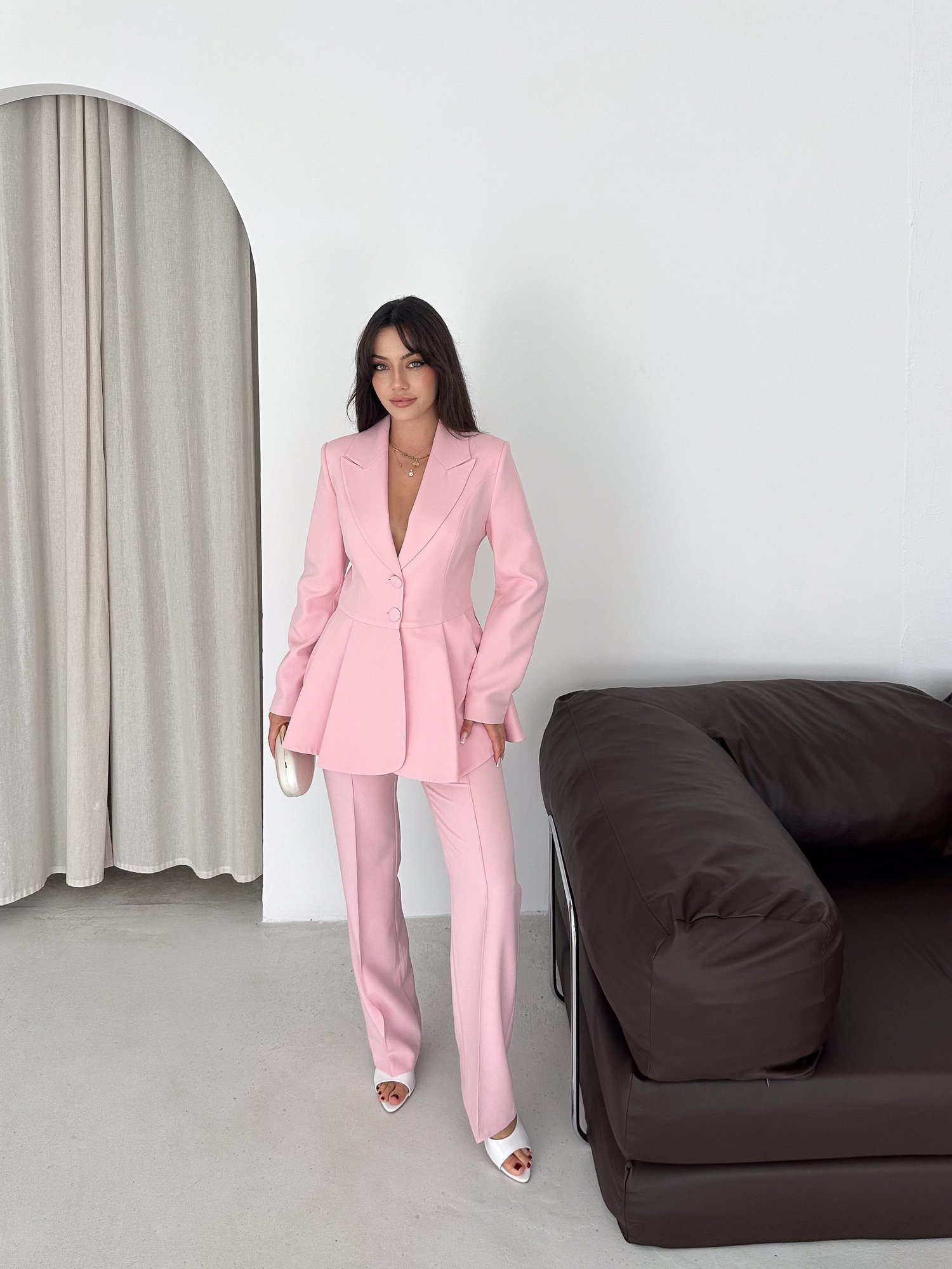 Volanlı Blazer İkili Pantolonlu Takım