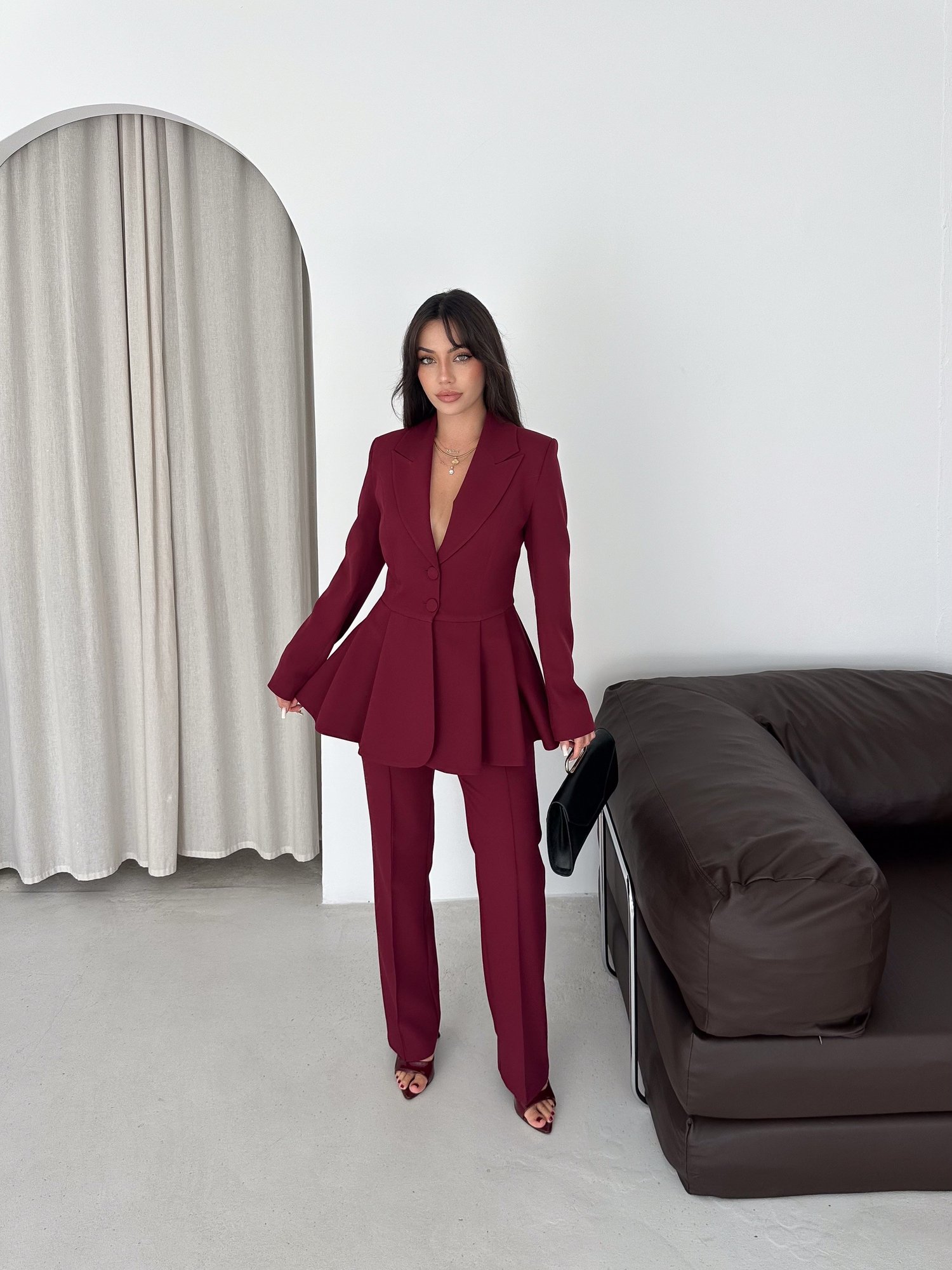 Volanlı Blazer İkili Pantolonlu Takım