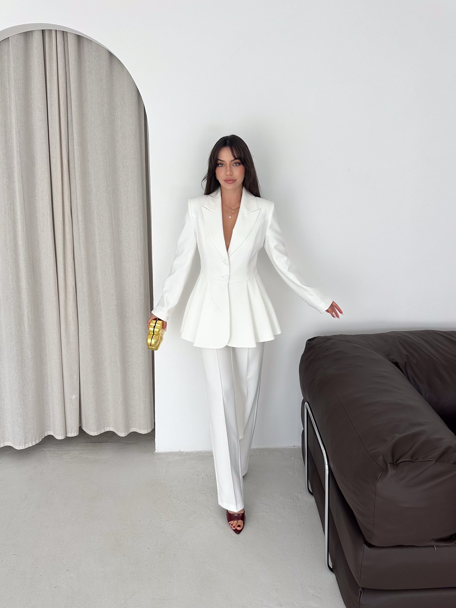Ruffled Blazer Two-Piece Pants Set
