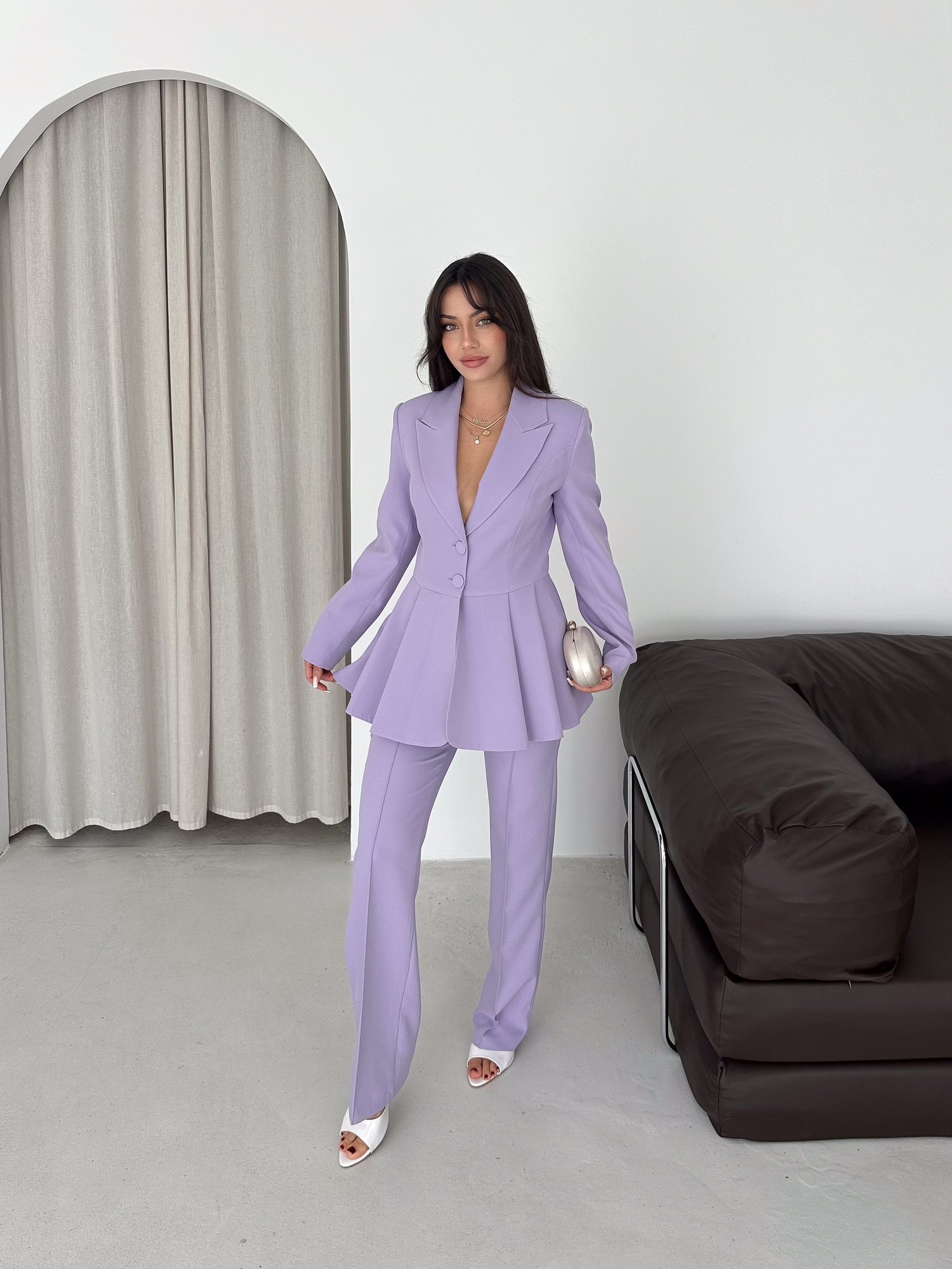 Volanlı Blazer İkili Pantolonlu Takım