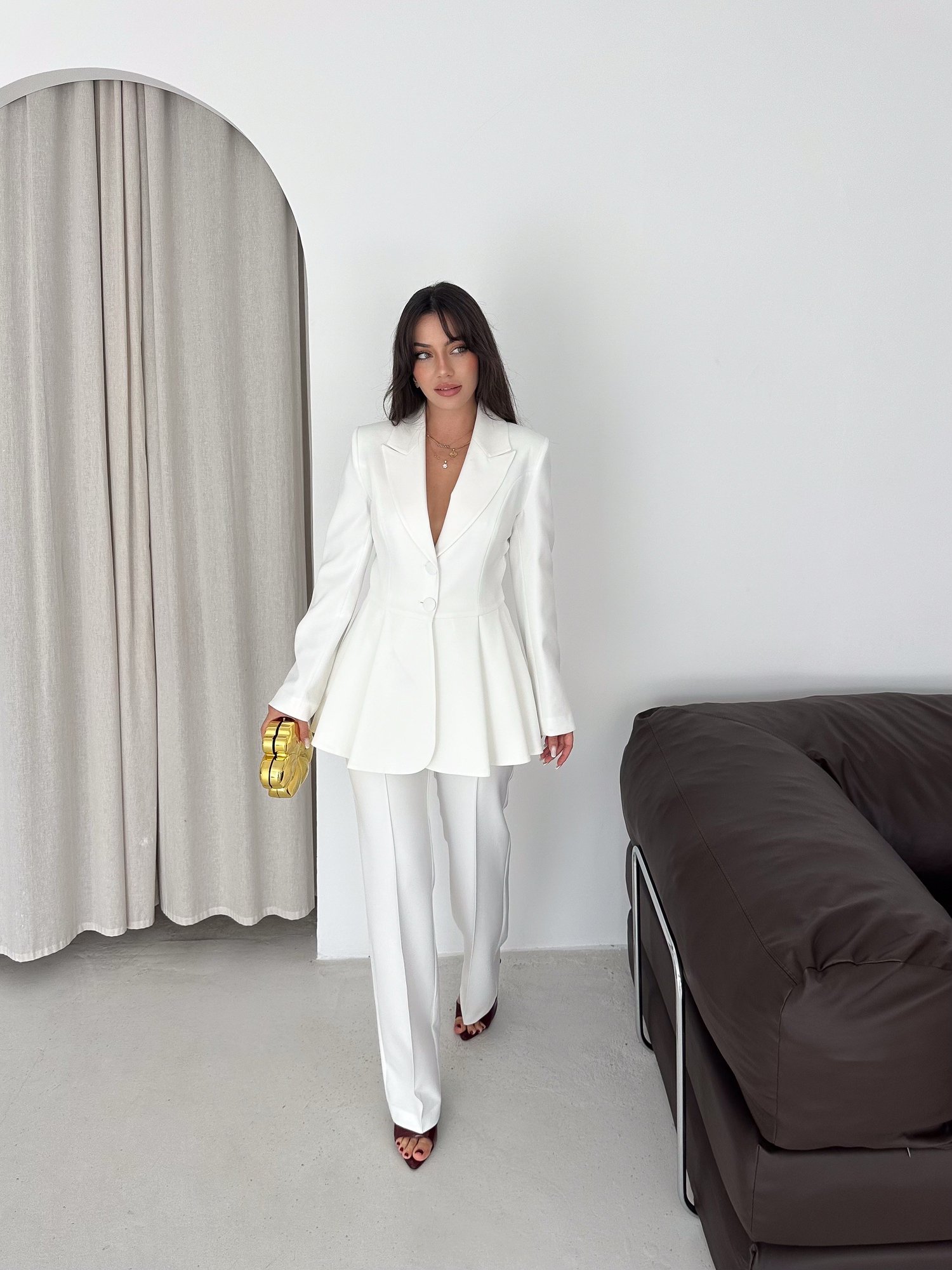 Ruffled Blazer Two-Piece Pants Set