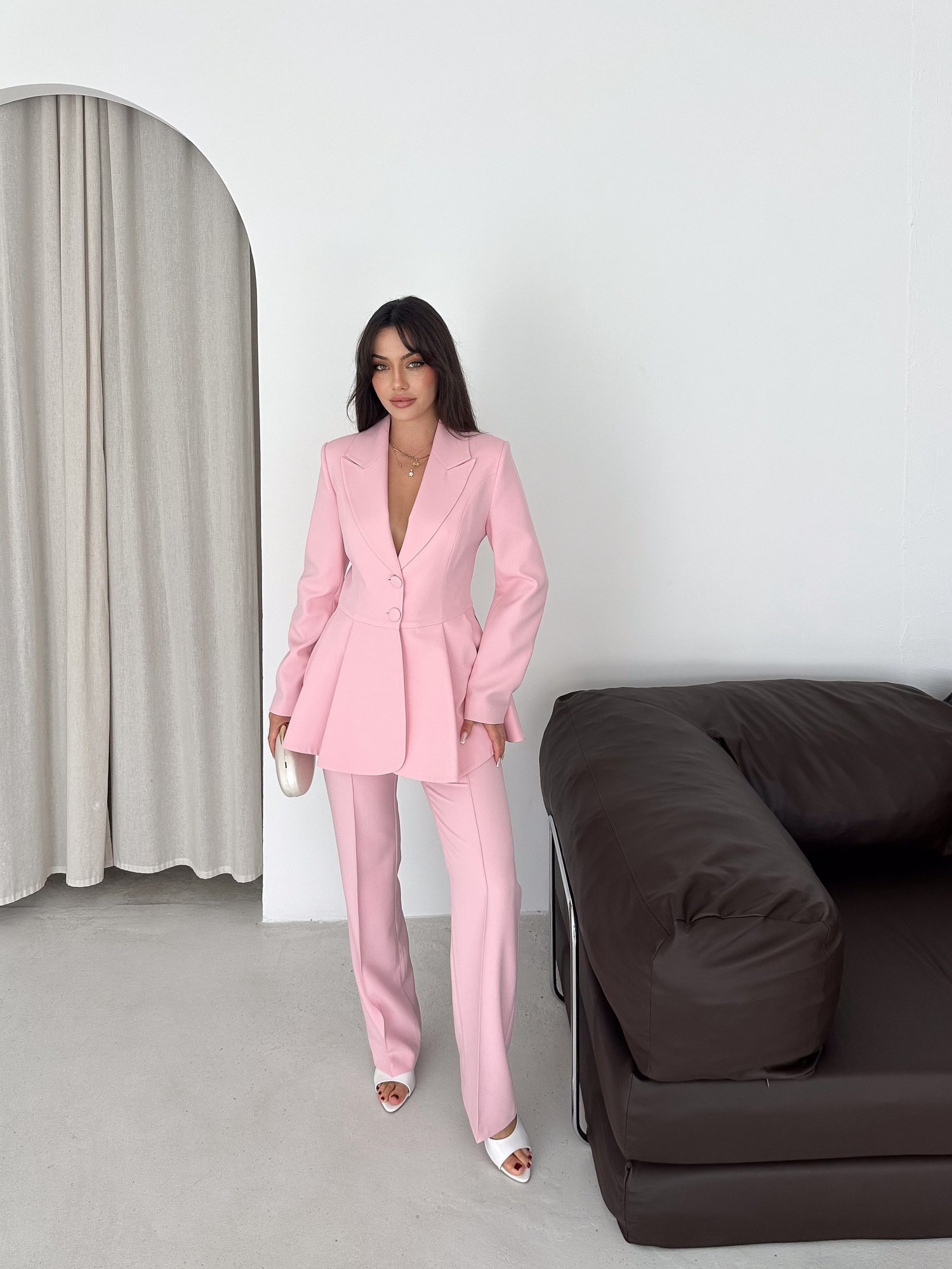 Volanlı Blazer İkili Pantolonlu Takım