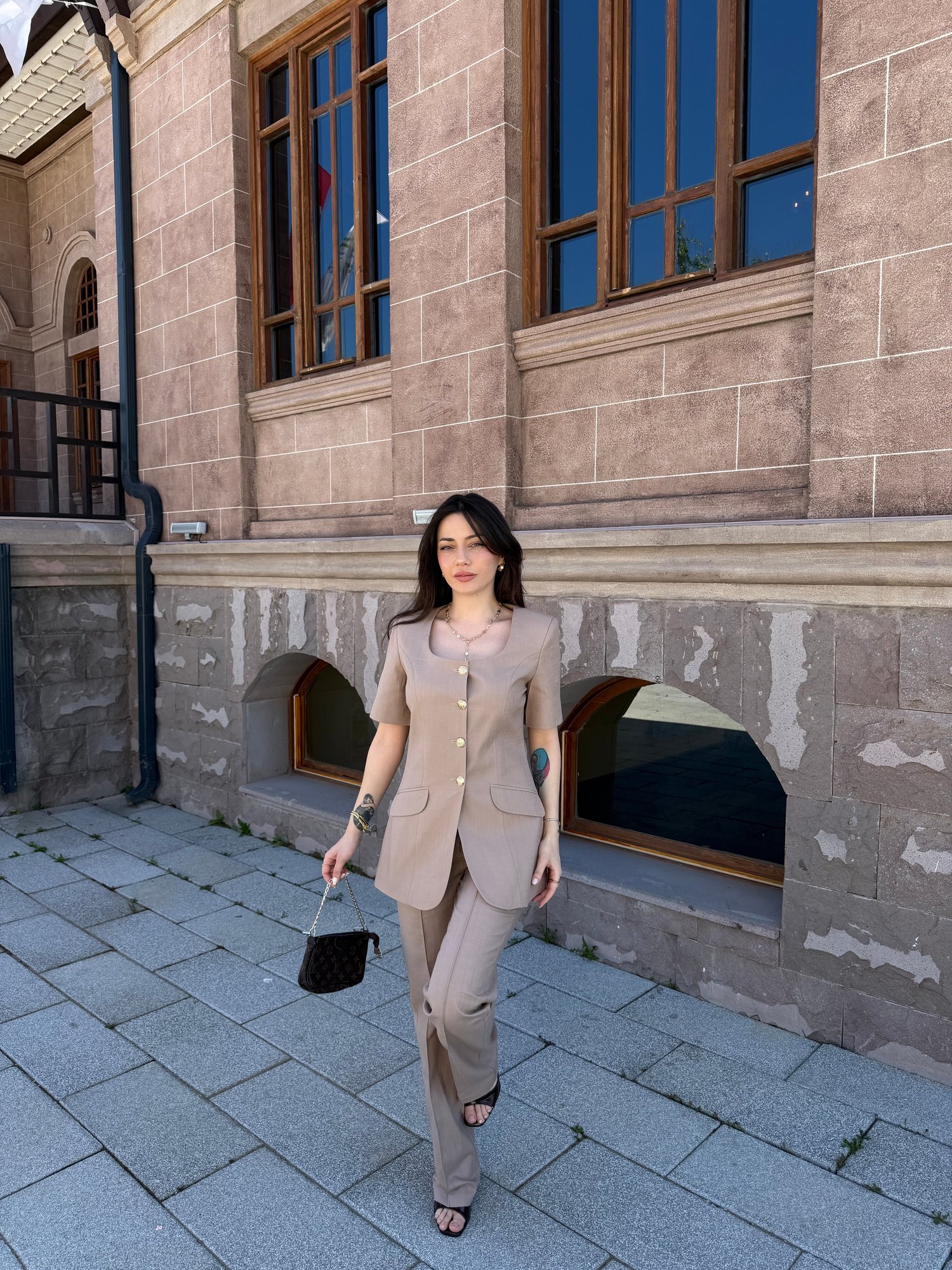 Yarım Kol Keten İkili Takım