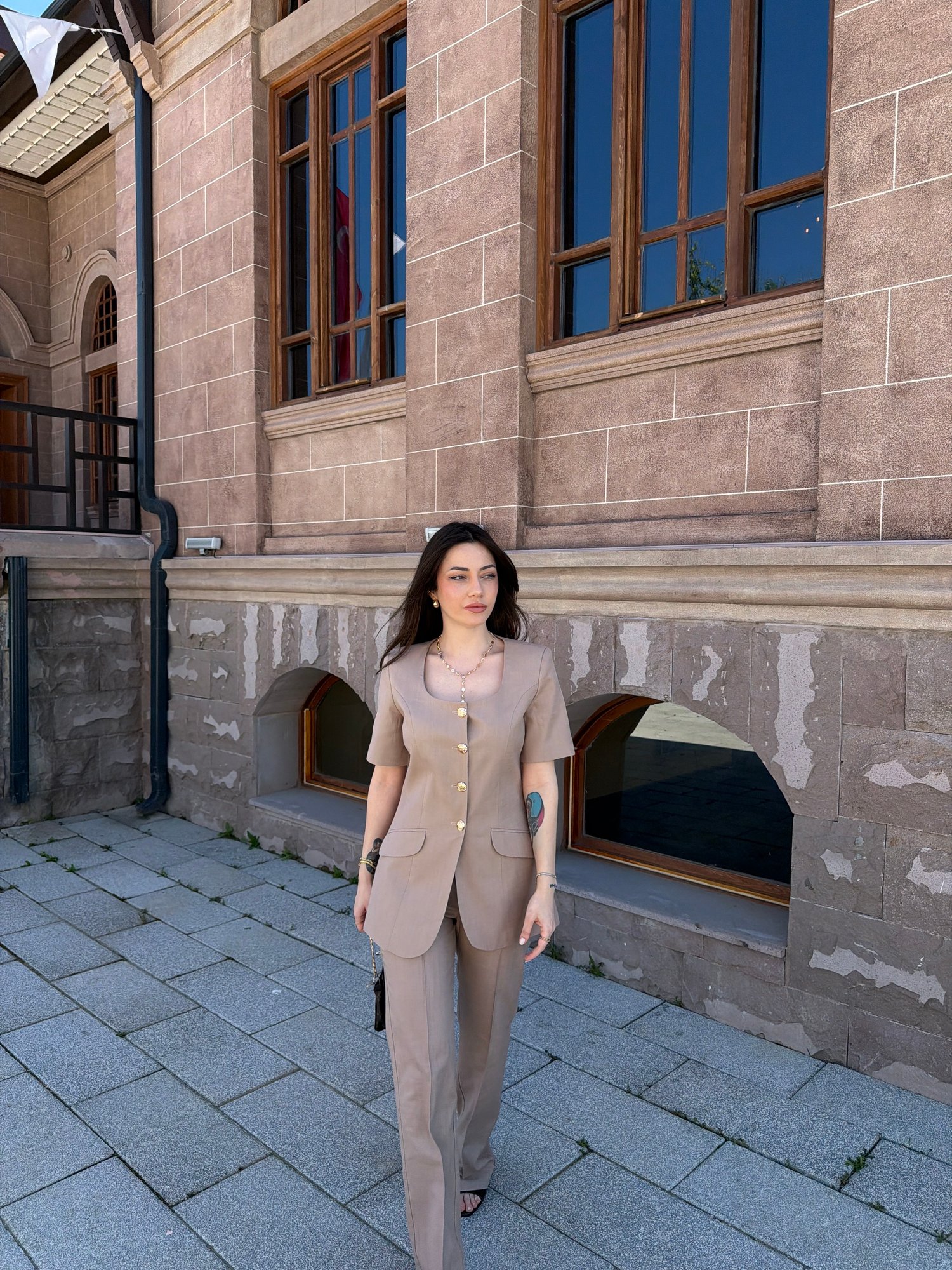 Yarım Kol Keten İkili Takım