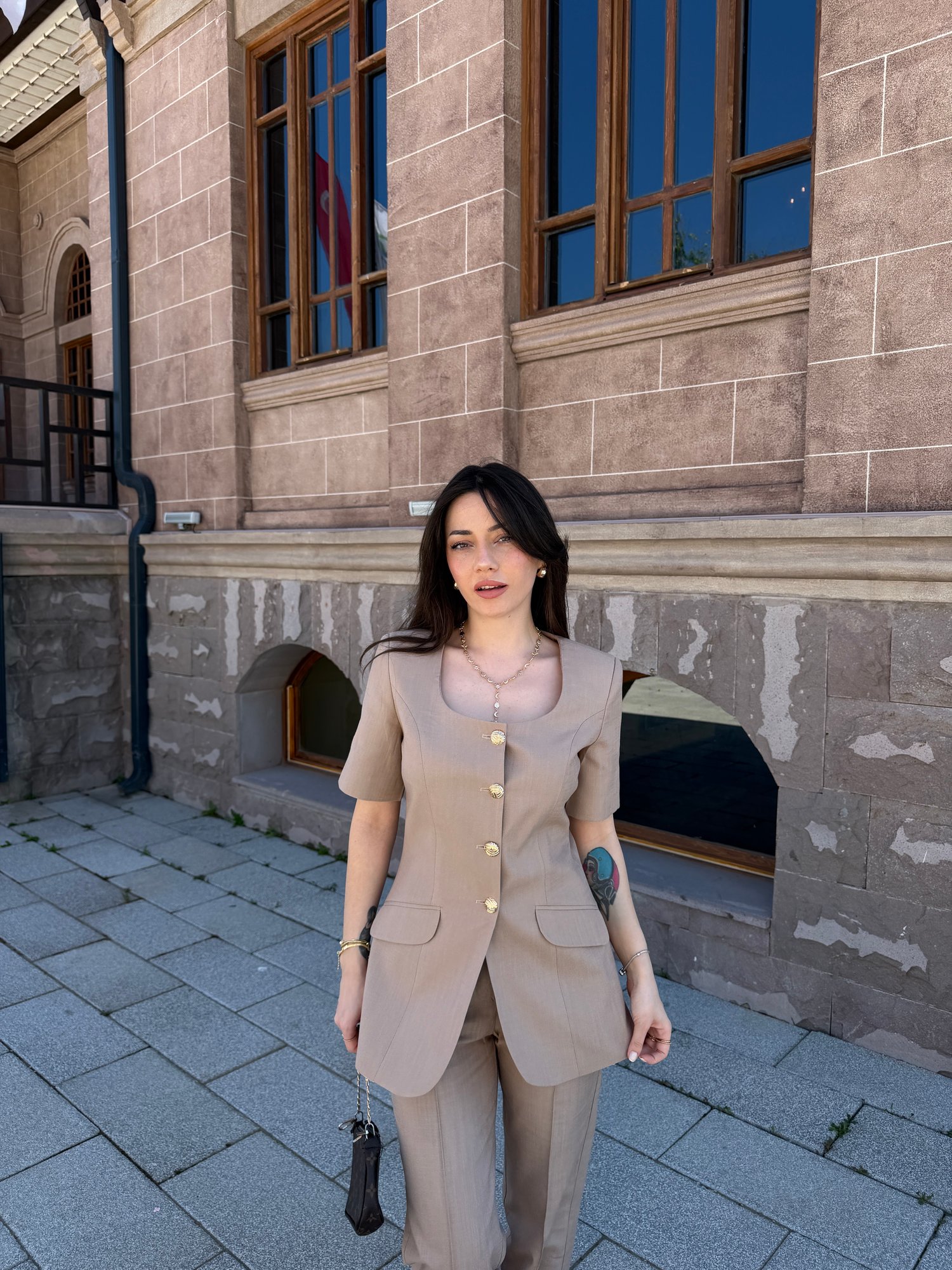 Yarım Kol Keten İkili Takım