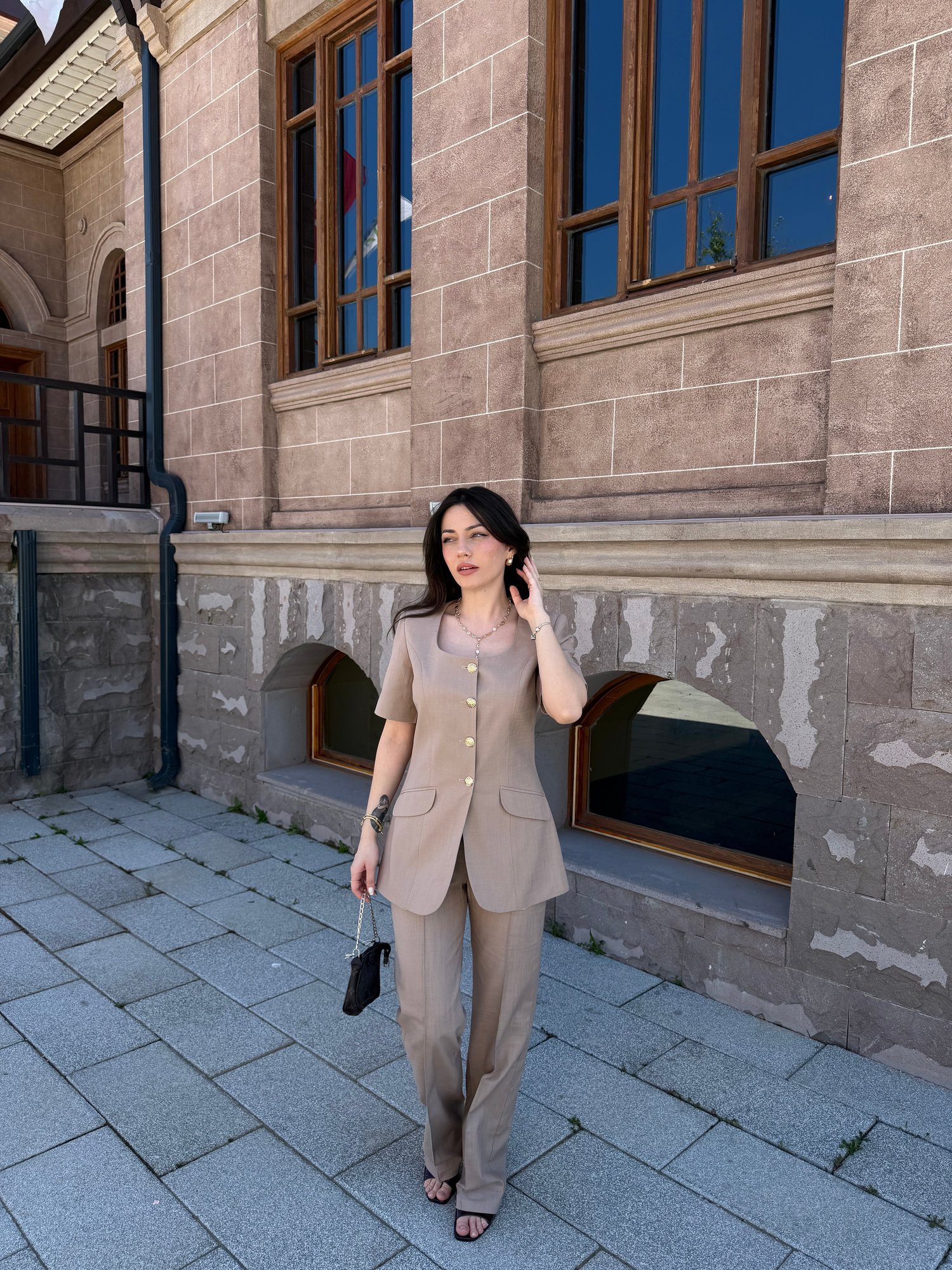 Yarım Kol Keten İkili Takım