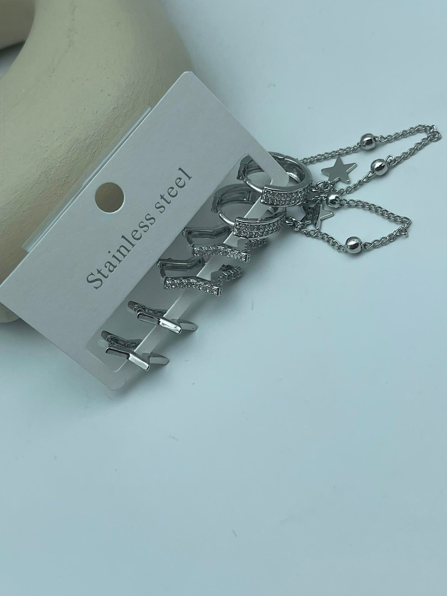 26clk132 - Gümüş Çoklu Yıldız Charm Küpe Seti