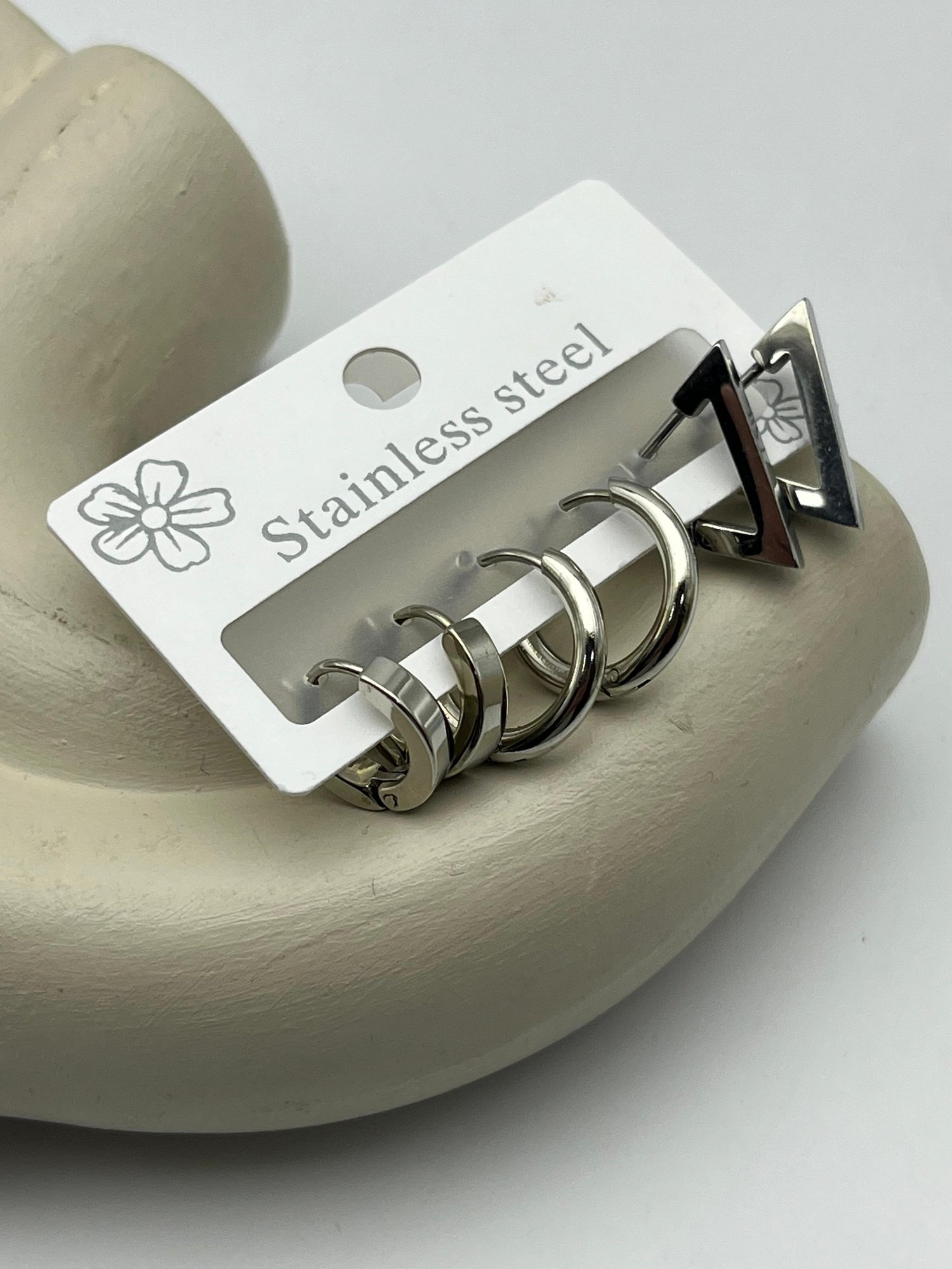 26clk76 Silver Geometrik Çelik Küpe Seti