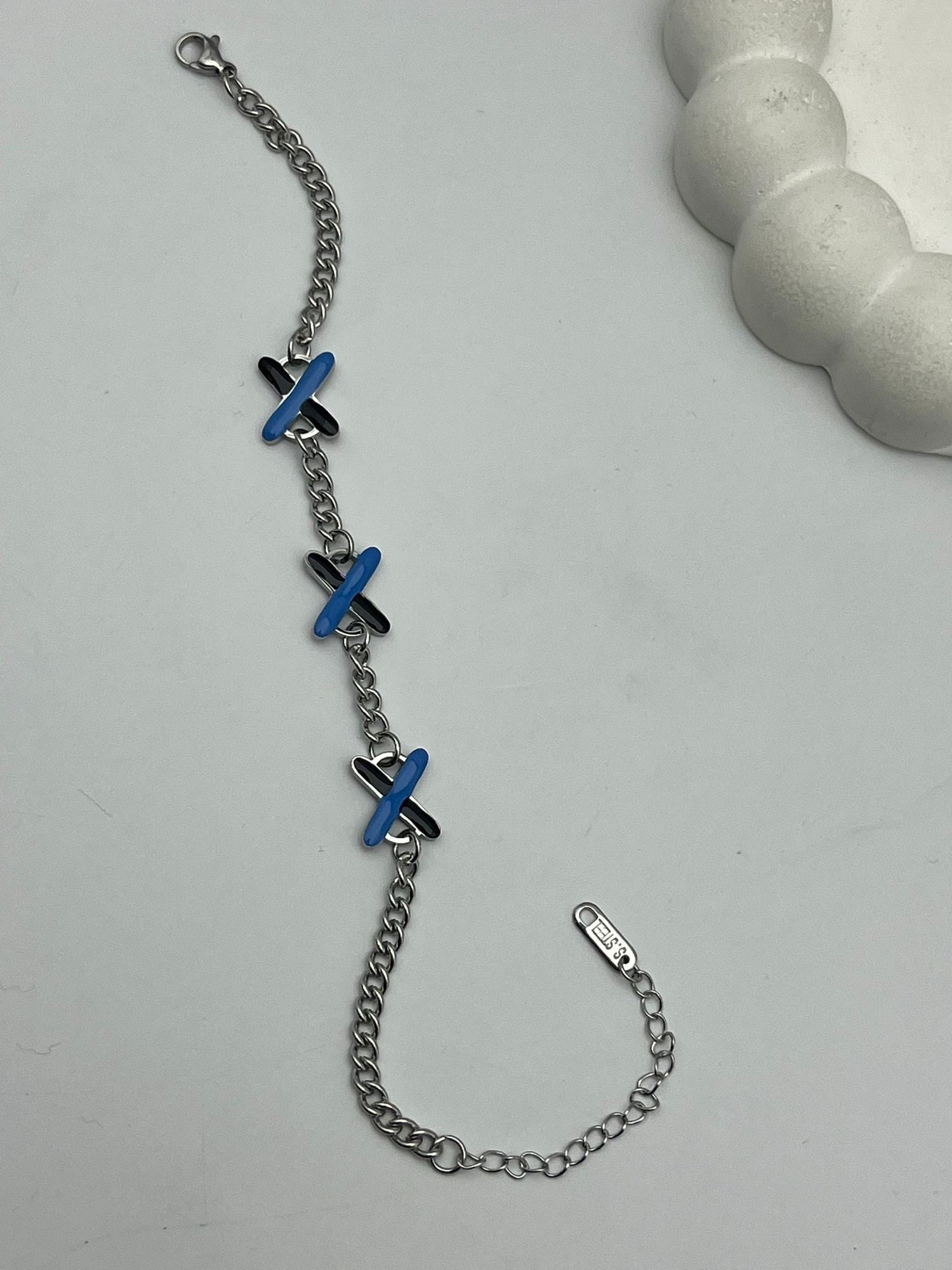 26cmblk11 - CM Mavi Detaylı Silver Çelik Bileklik