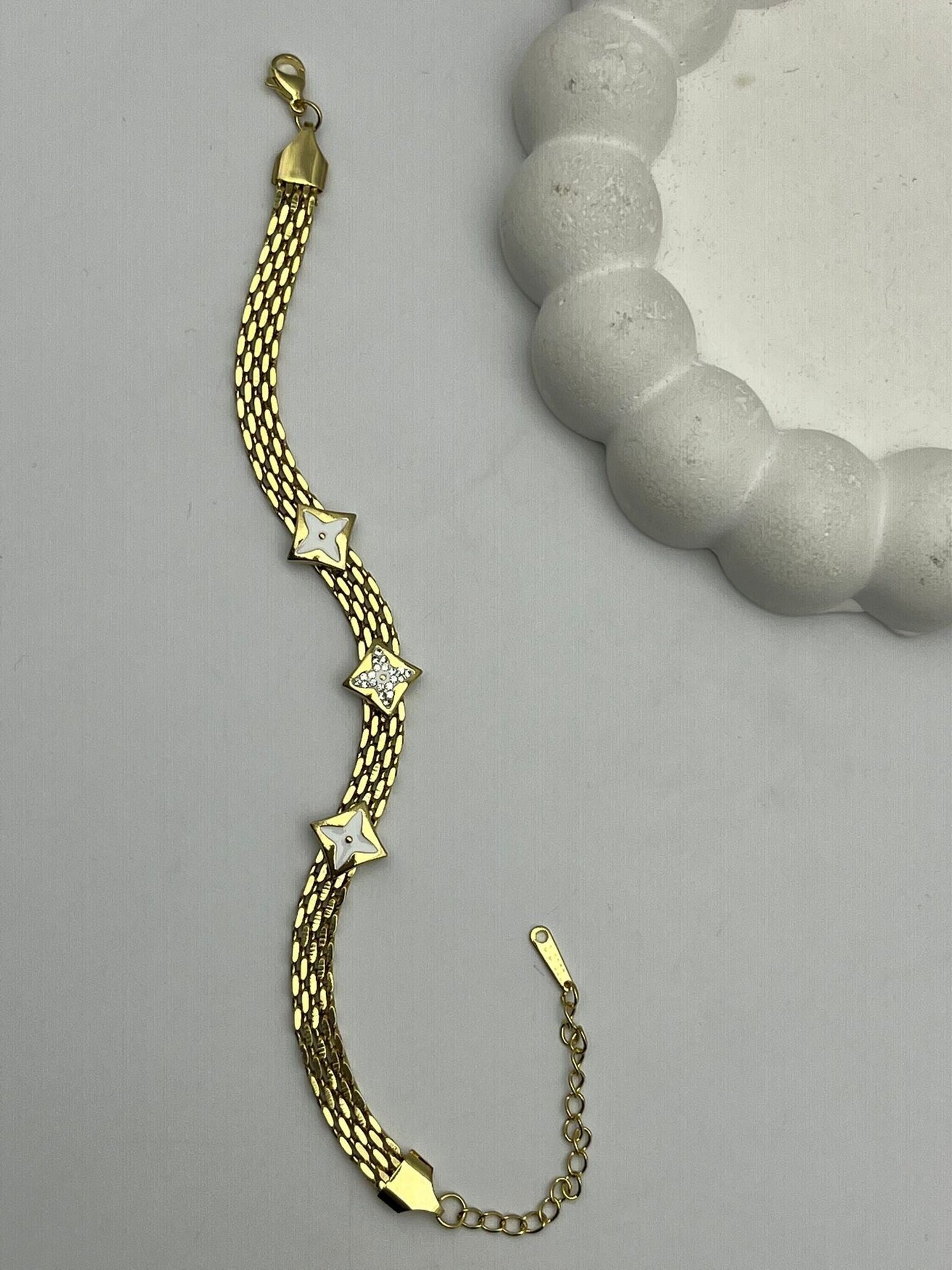 26cmblk15 - CM Yıldız Detaylı Gold Çelik Bileklik