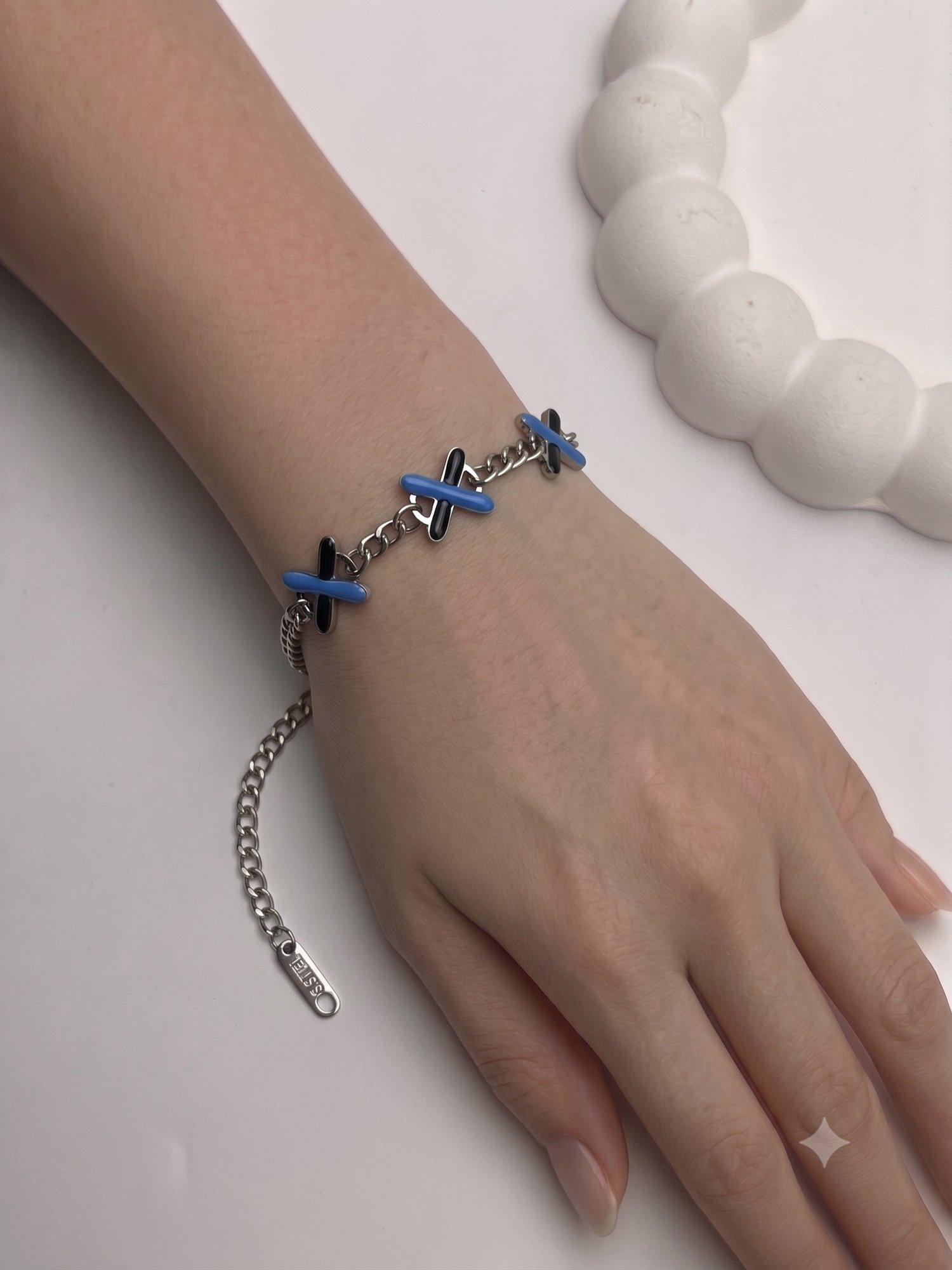26cmblk24 - CM Mavi Detaylı Silver Çelik Bileklik