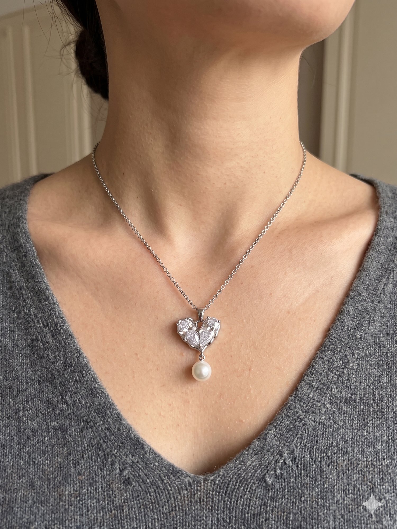 26kly30 - Çelik Pearl Heart Kolye