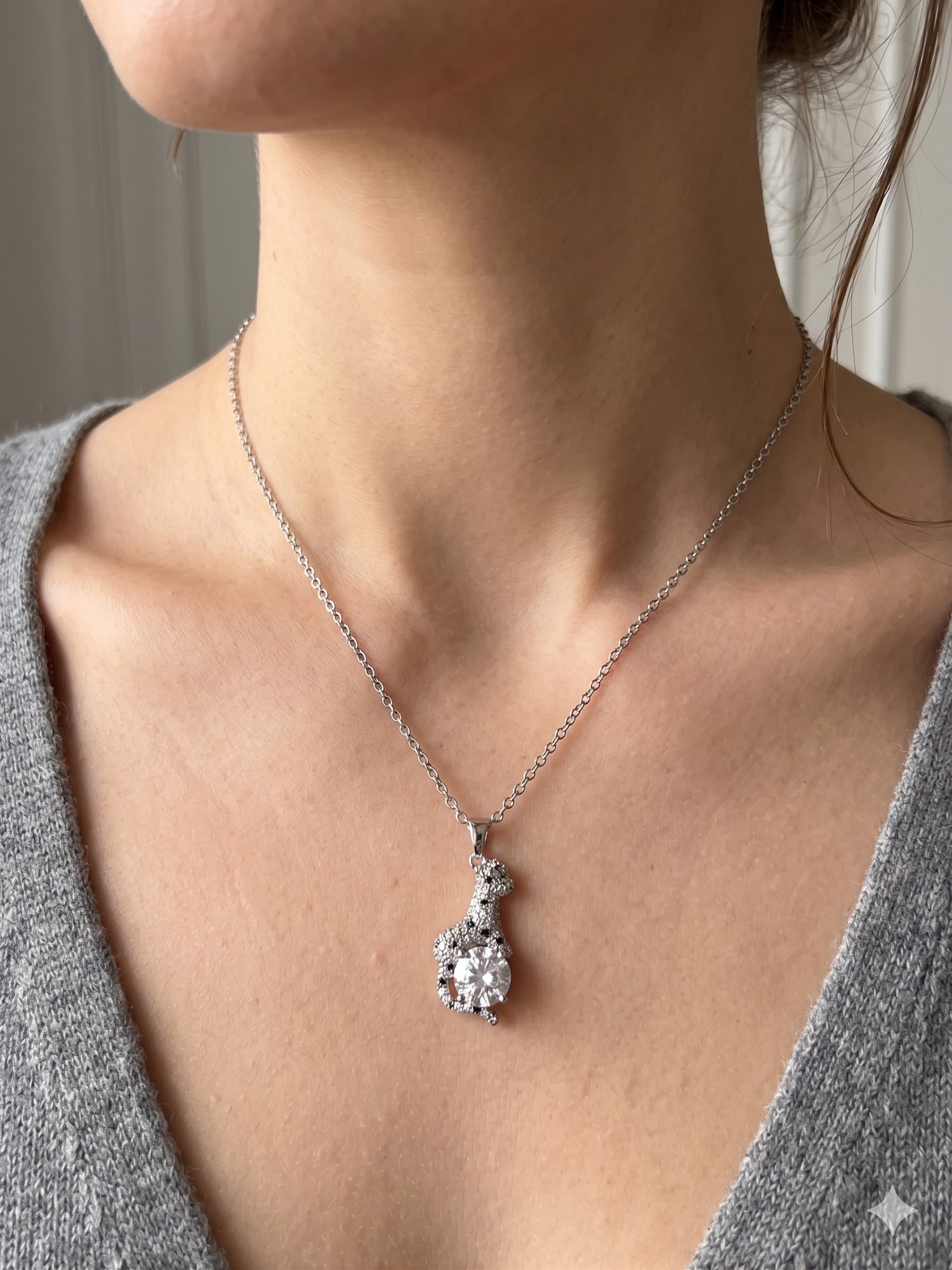 26kly34 - Çelik Zürafa Taşlı Kolye